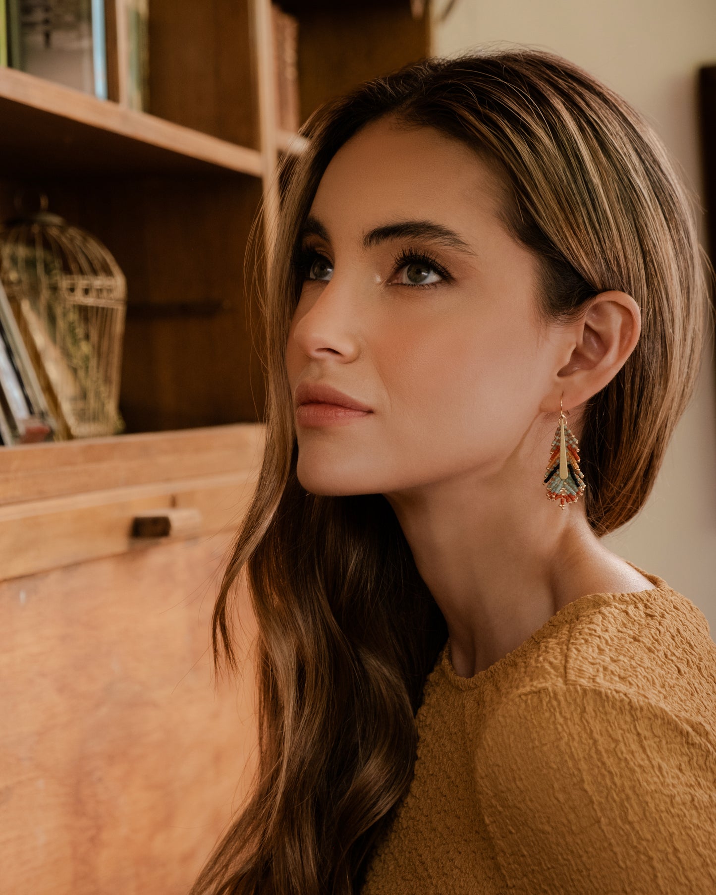 Beaded Handwoven Gilded Feather Earrings