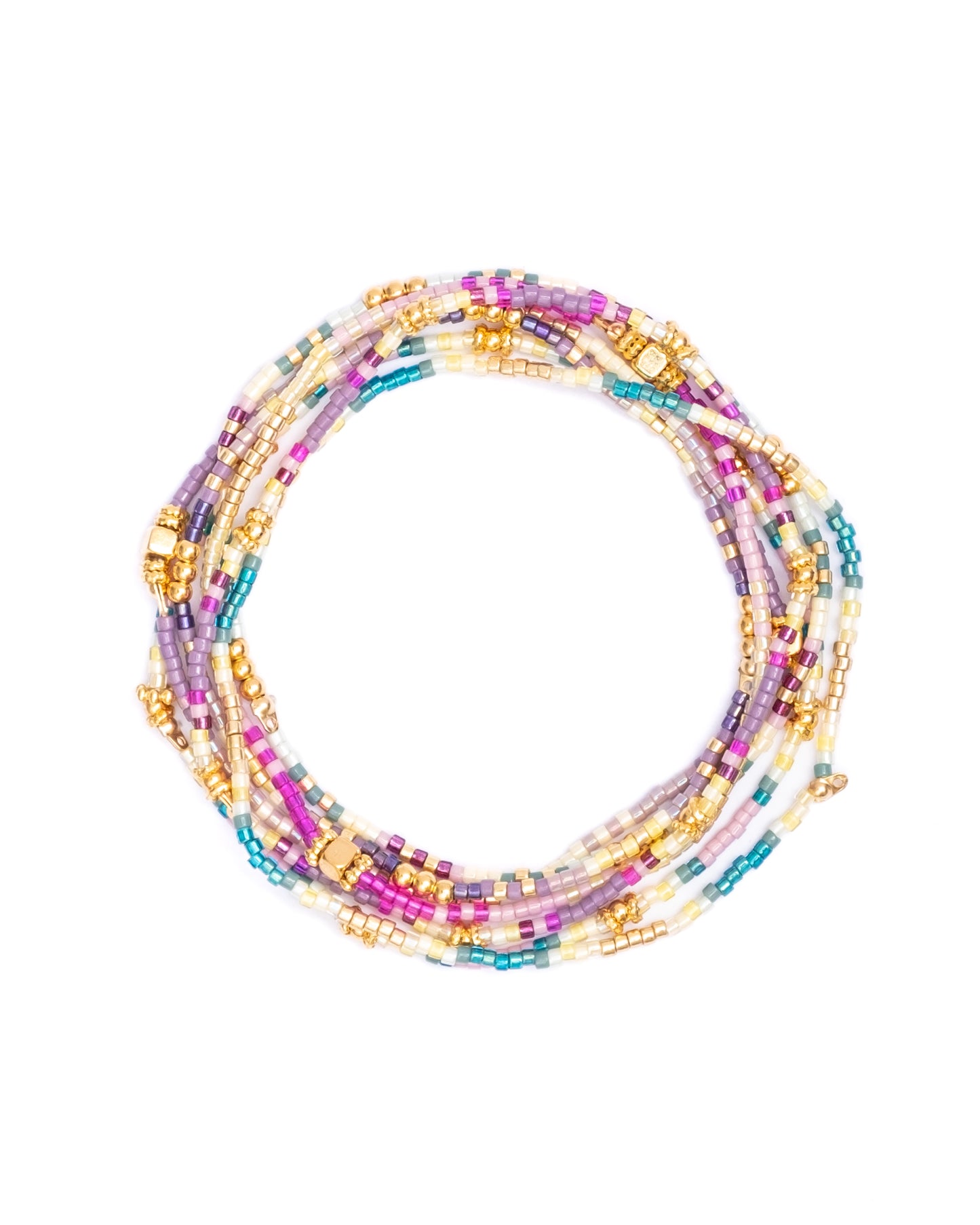 Set/7 Miyuki Beaded Stretch Bracelet Set - Aqua/Purple/Yellow