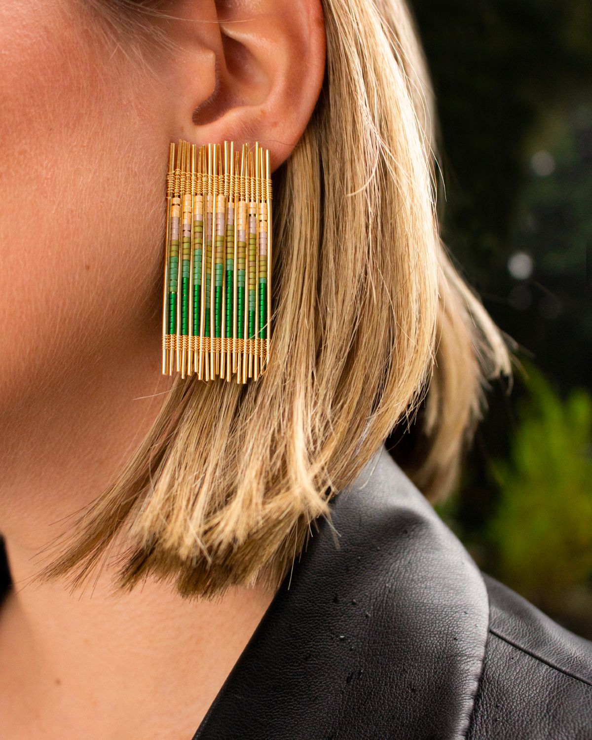 Handwoven Wire and Bead Ombre Rectangle Earrings