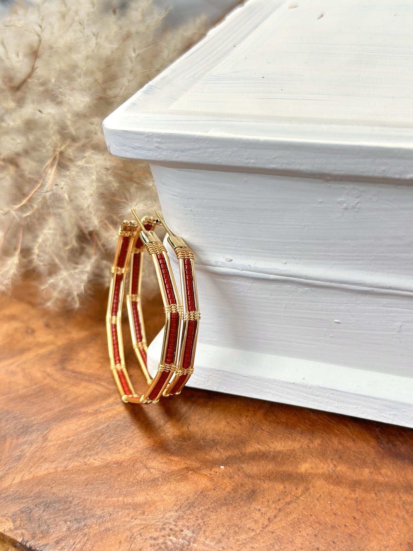 Handwoven Wire and Bead Hoop Earring