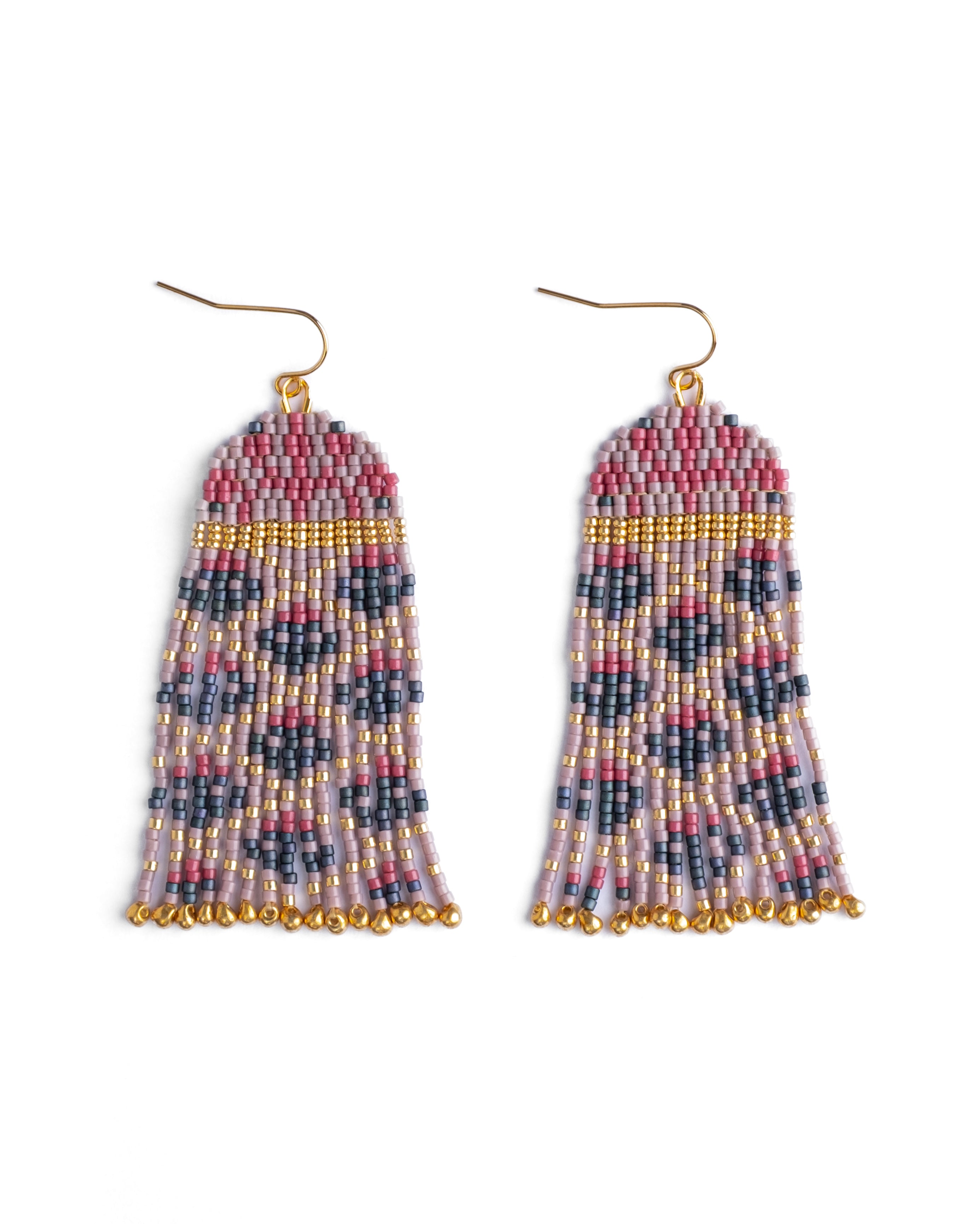 Beaded Handwoven Brocade Garden Earrings - Lilac/Teal
