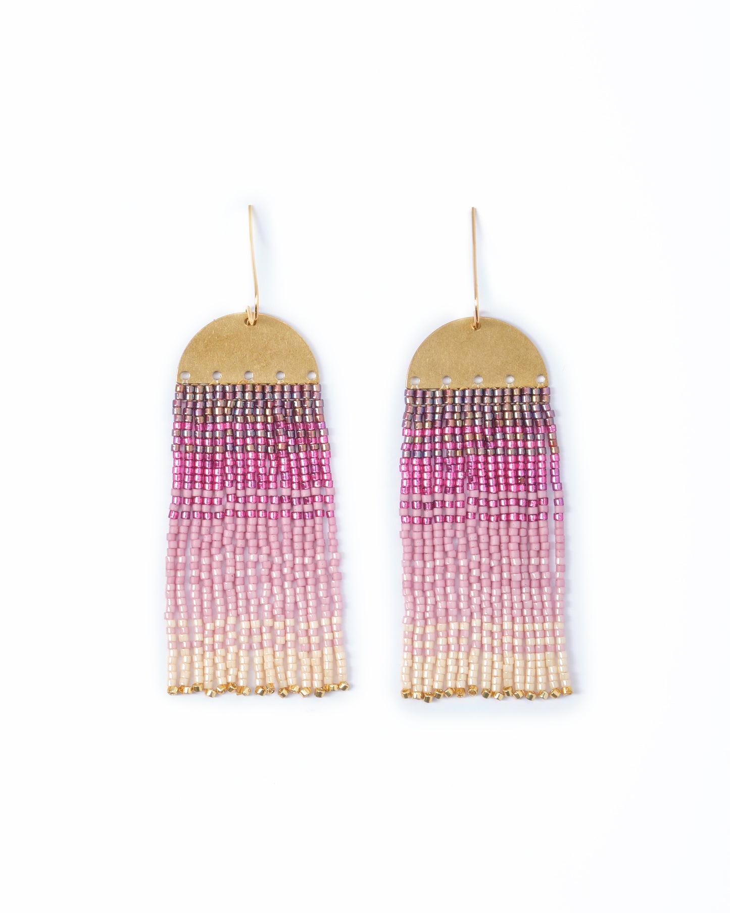 Beaded Handwoven Ombre Fringe Earrings