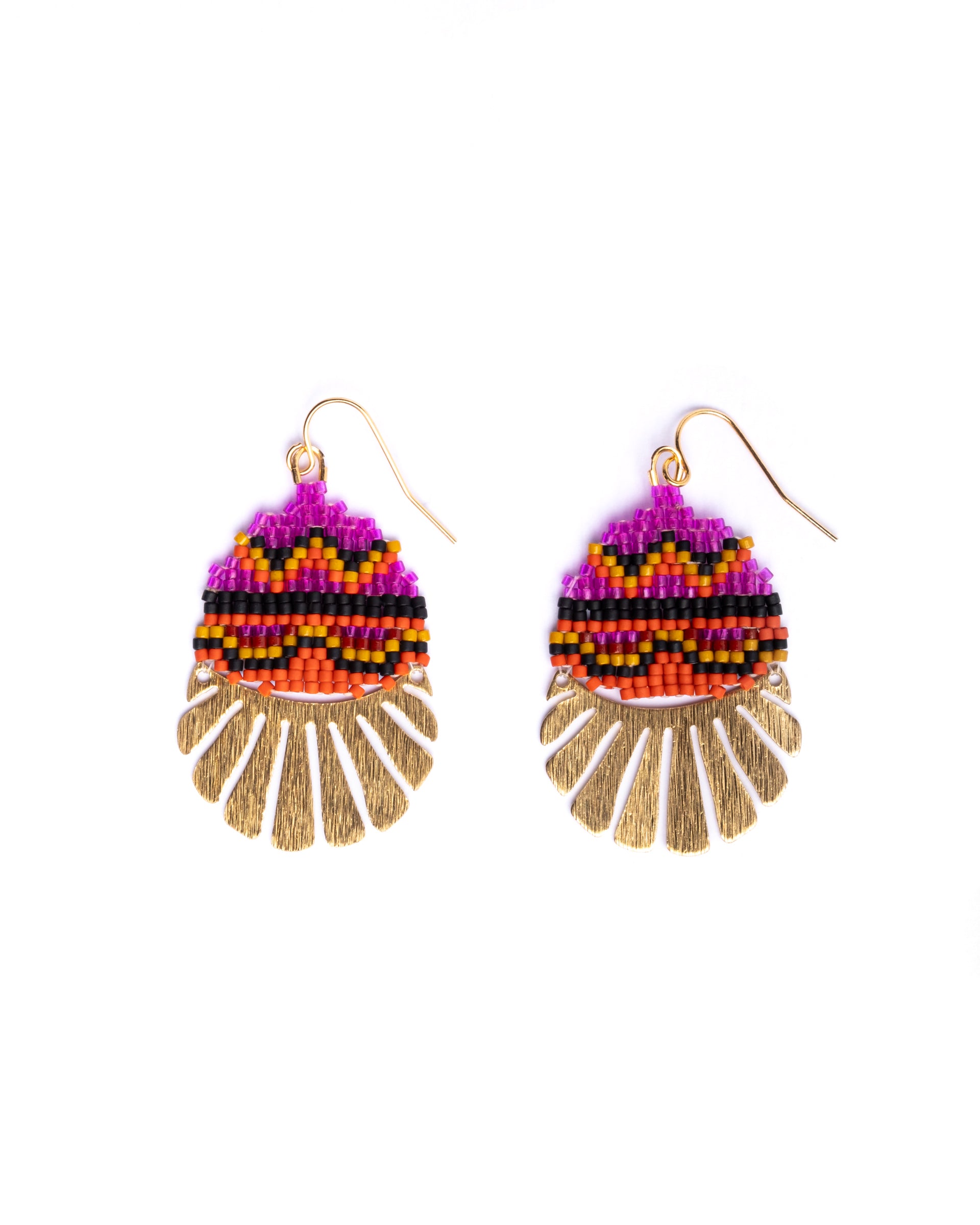 Beaded Handwoven Santa Fe Drop Earrings - Magenta/Orange