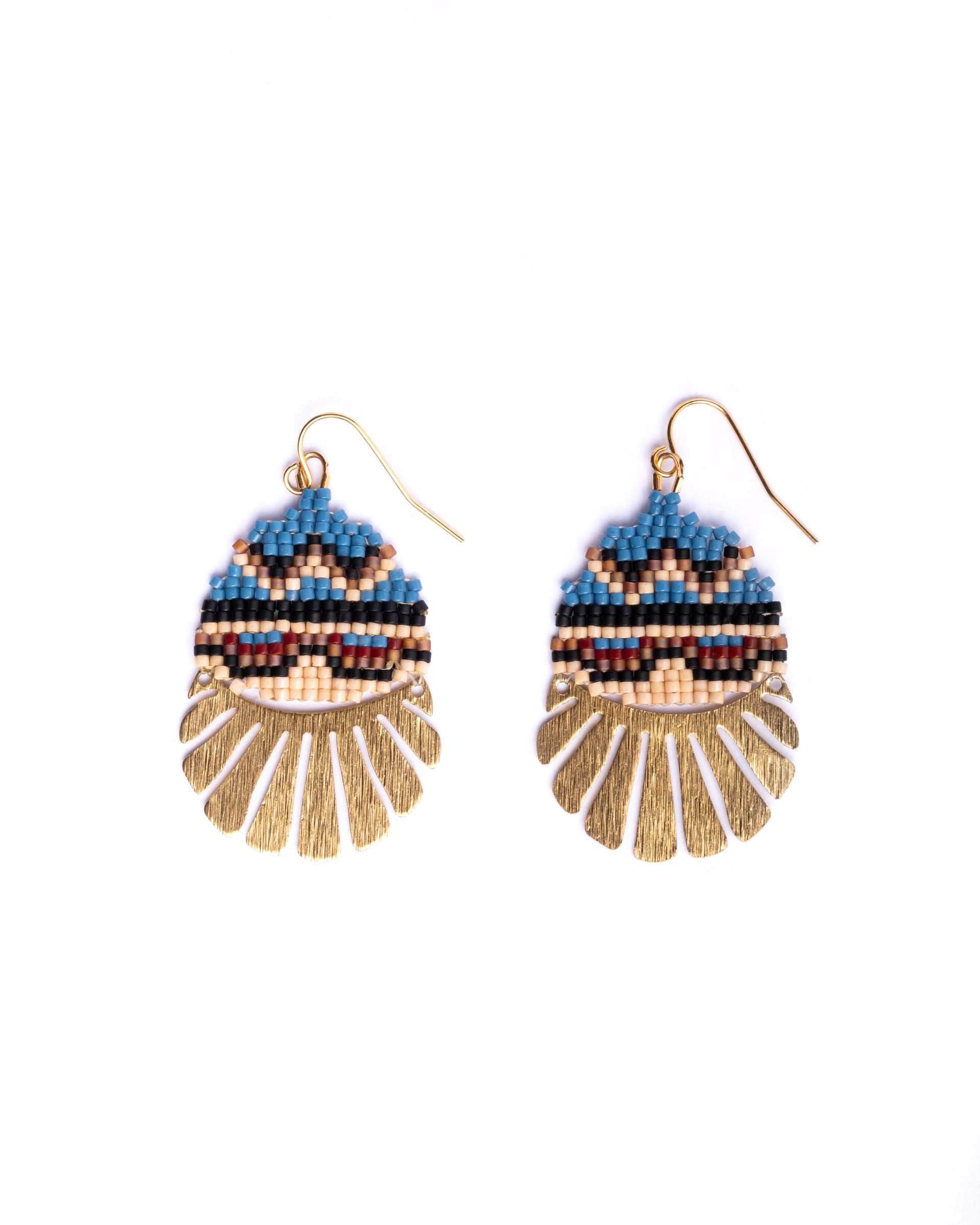 Beaded Handwoven Santa Fe Drop Earrings - Blue/Brown