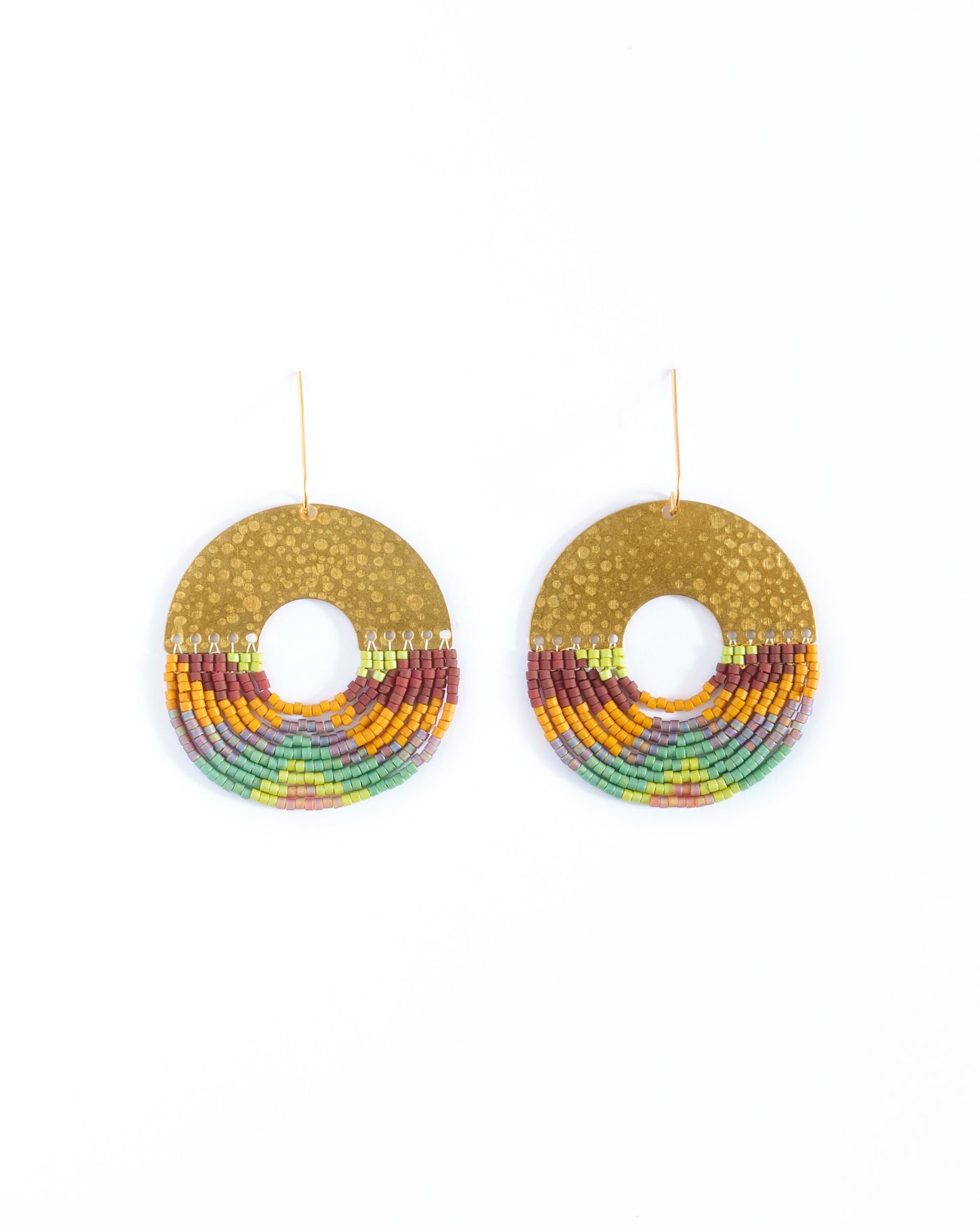 Beaded Handwoven Organic Circular Fringe Earrings