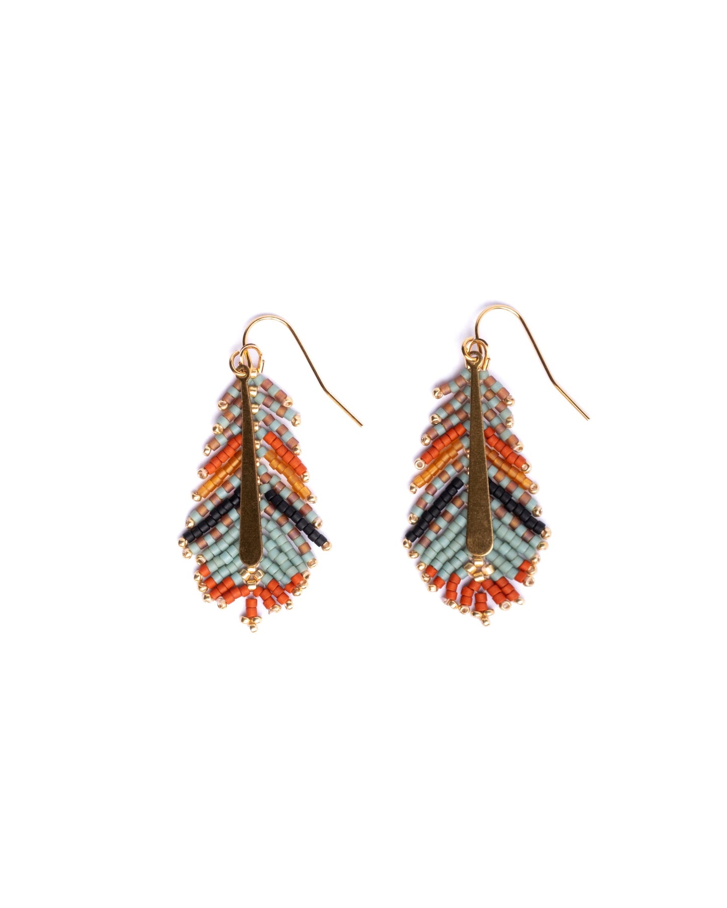 Beaded Handwoven Gilded Feather Earrings