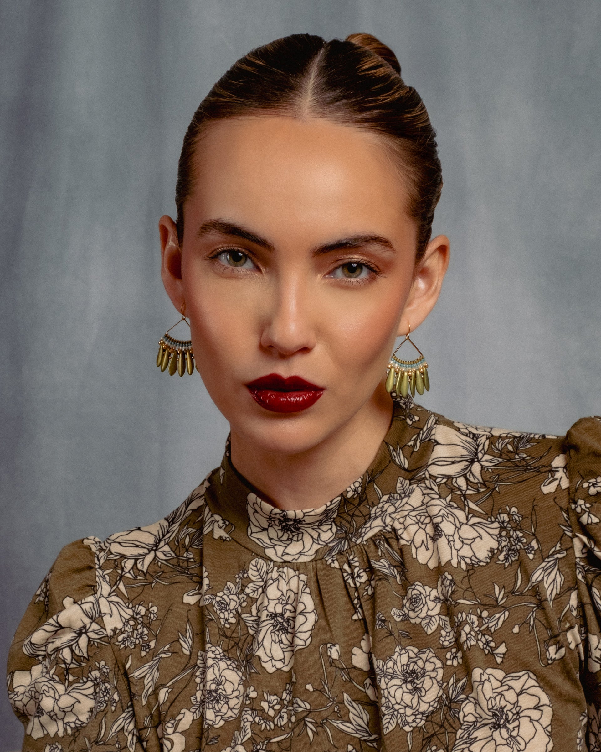 Beaded Handwoven Heirloom Fan Drop Earrings - Red