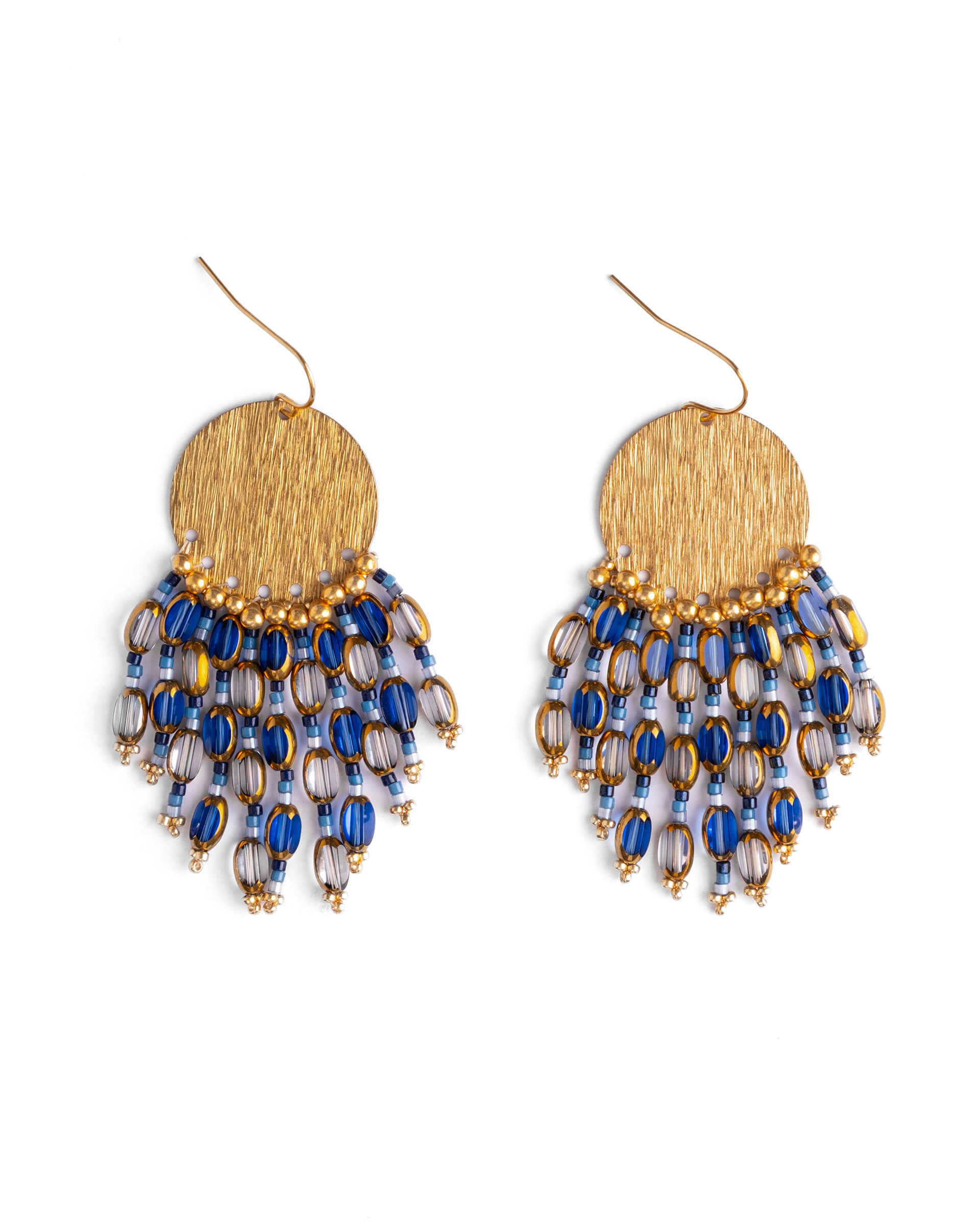 Beaded Handwoven Chandelier Earrings - Blue