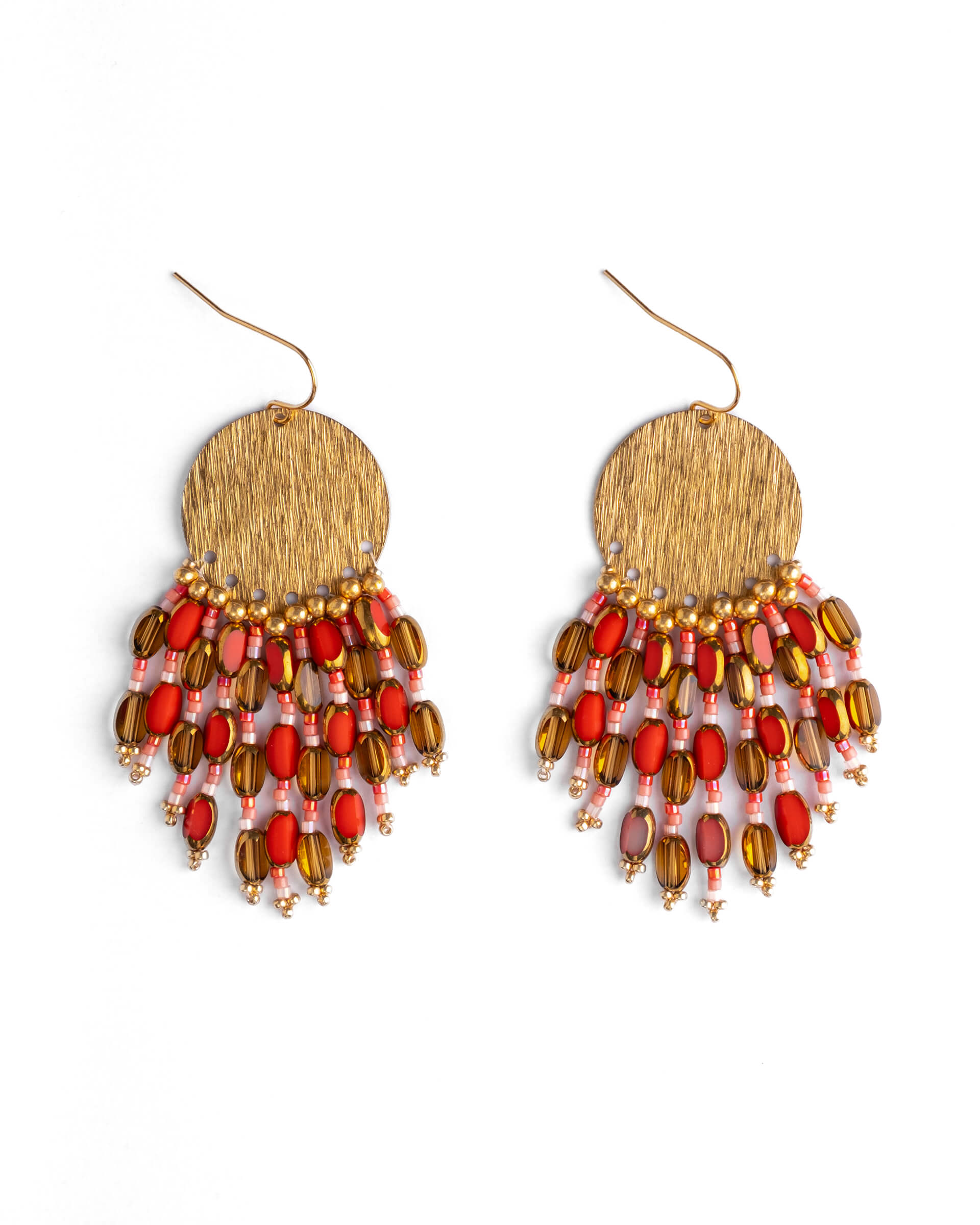 Beaded Handwoven Chandelier Earrings - Red