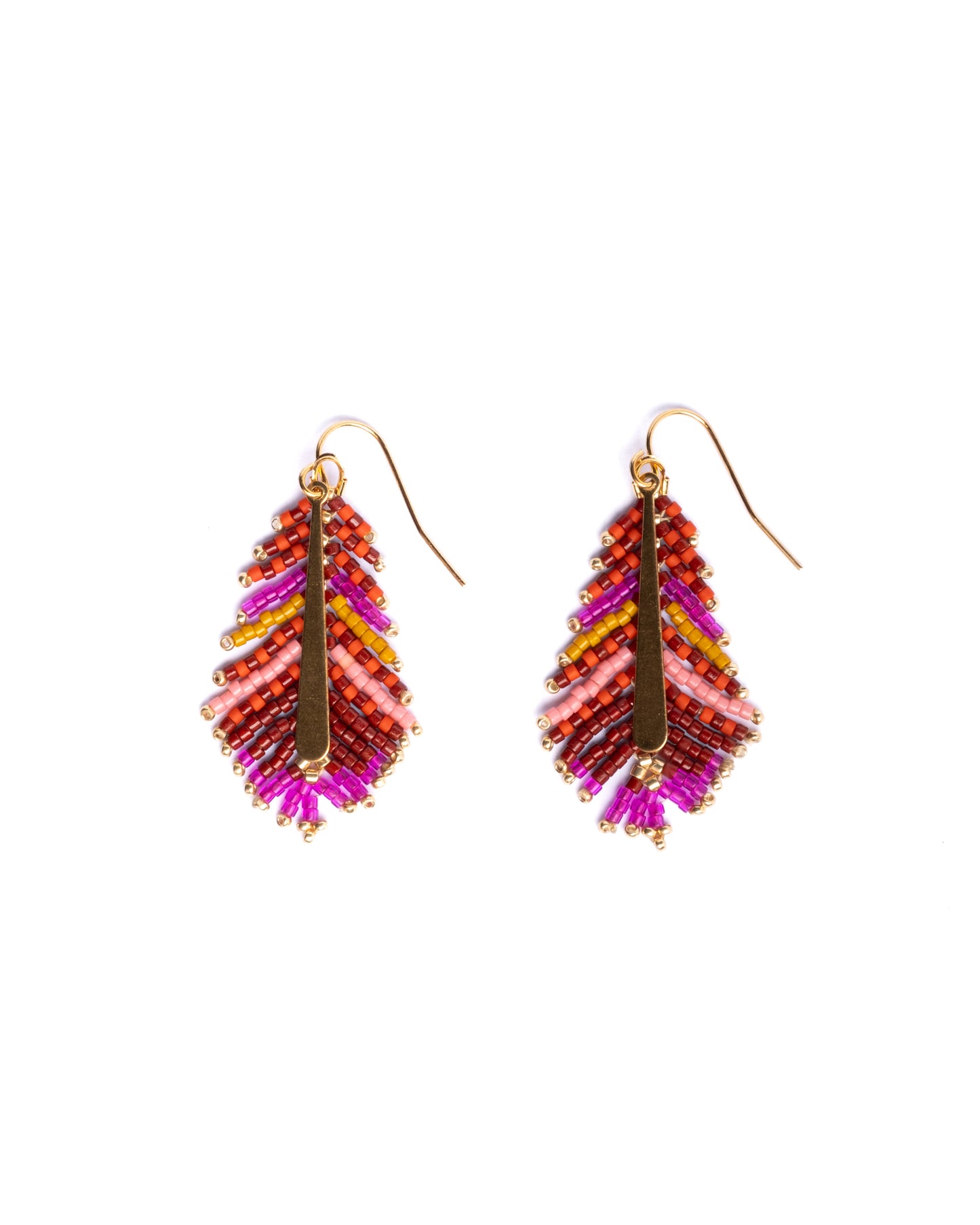 Beaded Handwoven Gilded Feather Earrings