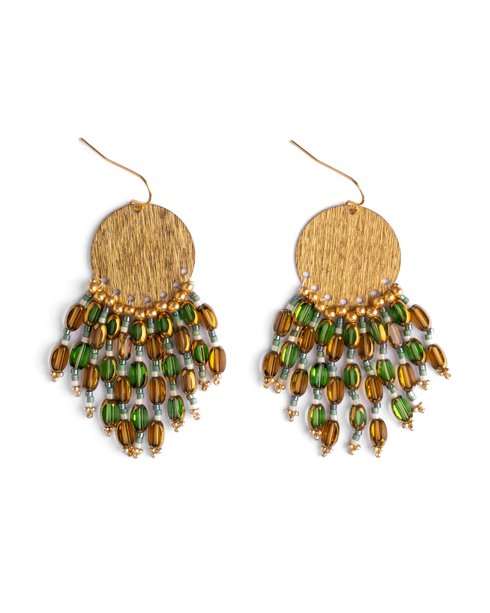 Beaded Handwoven Chandelier Earrings - Olive