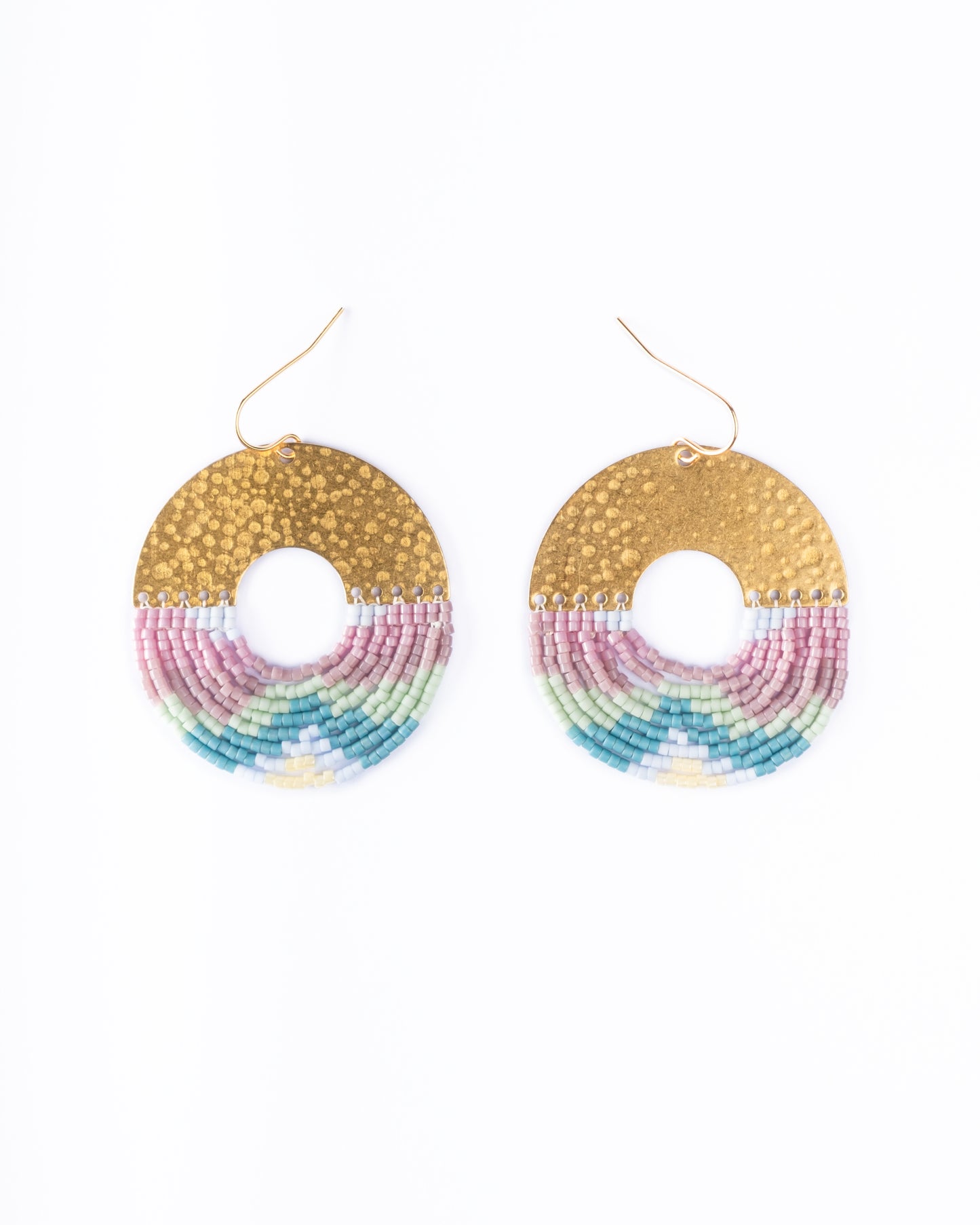 Beaded Handwoven Organic Circular Fringe Earrings