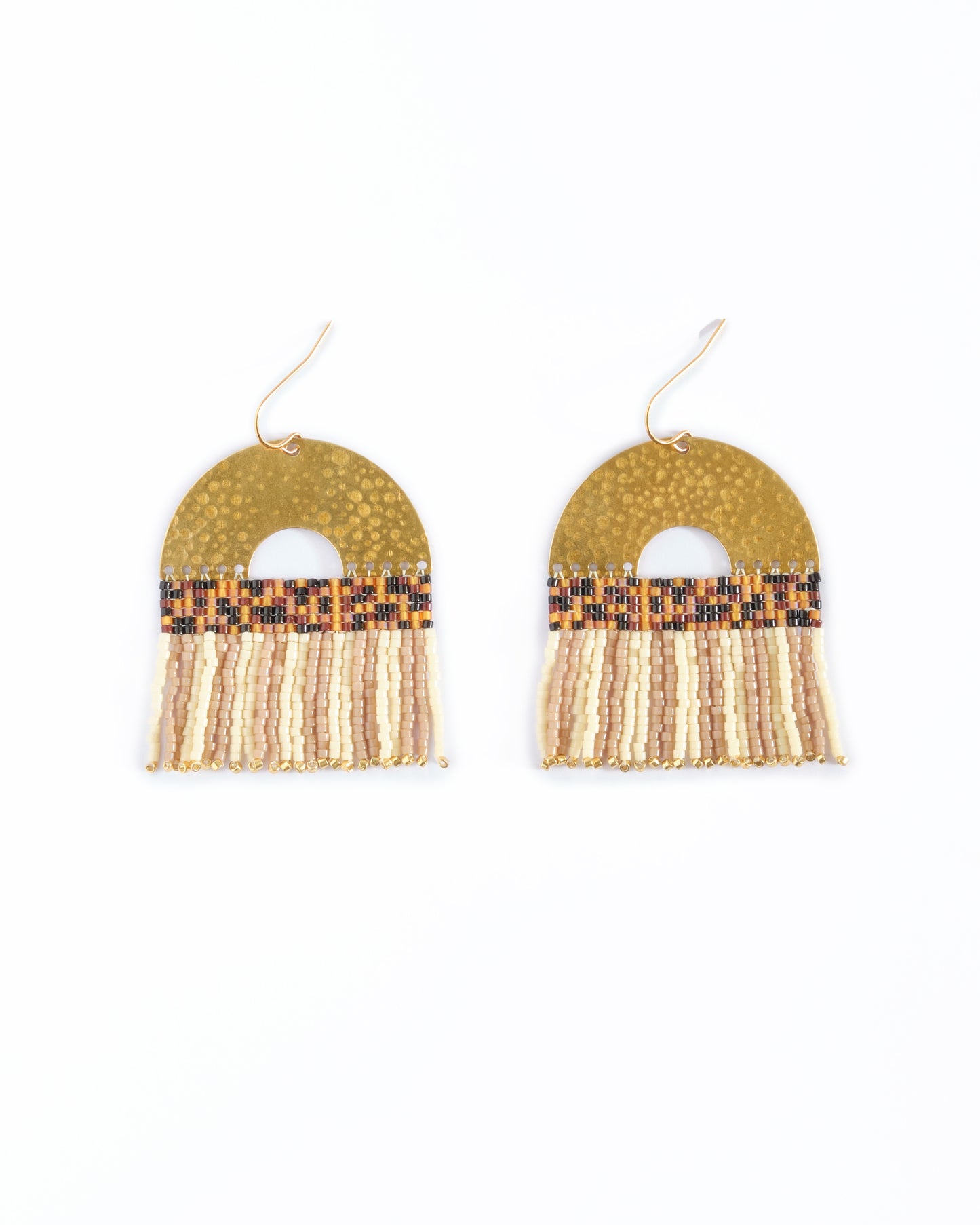 Beaded Handwoven Striped Fringe Earrings