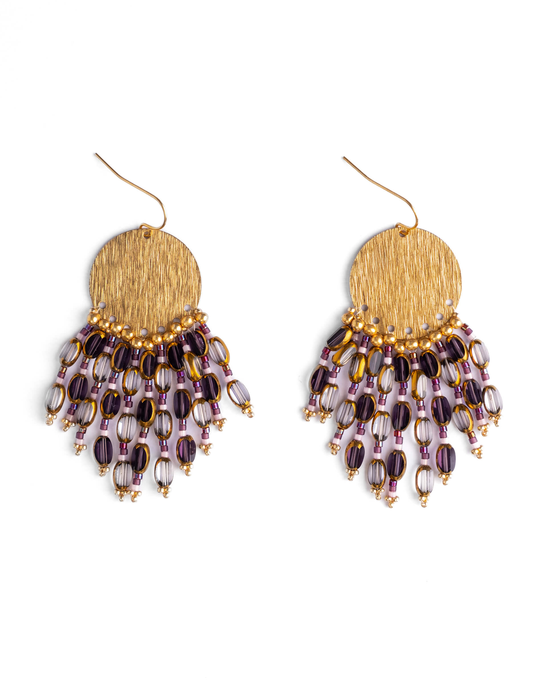 Beaded Handwoven Chandelier Earrings - Violet