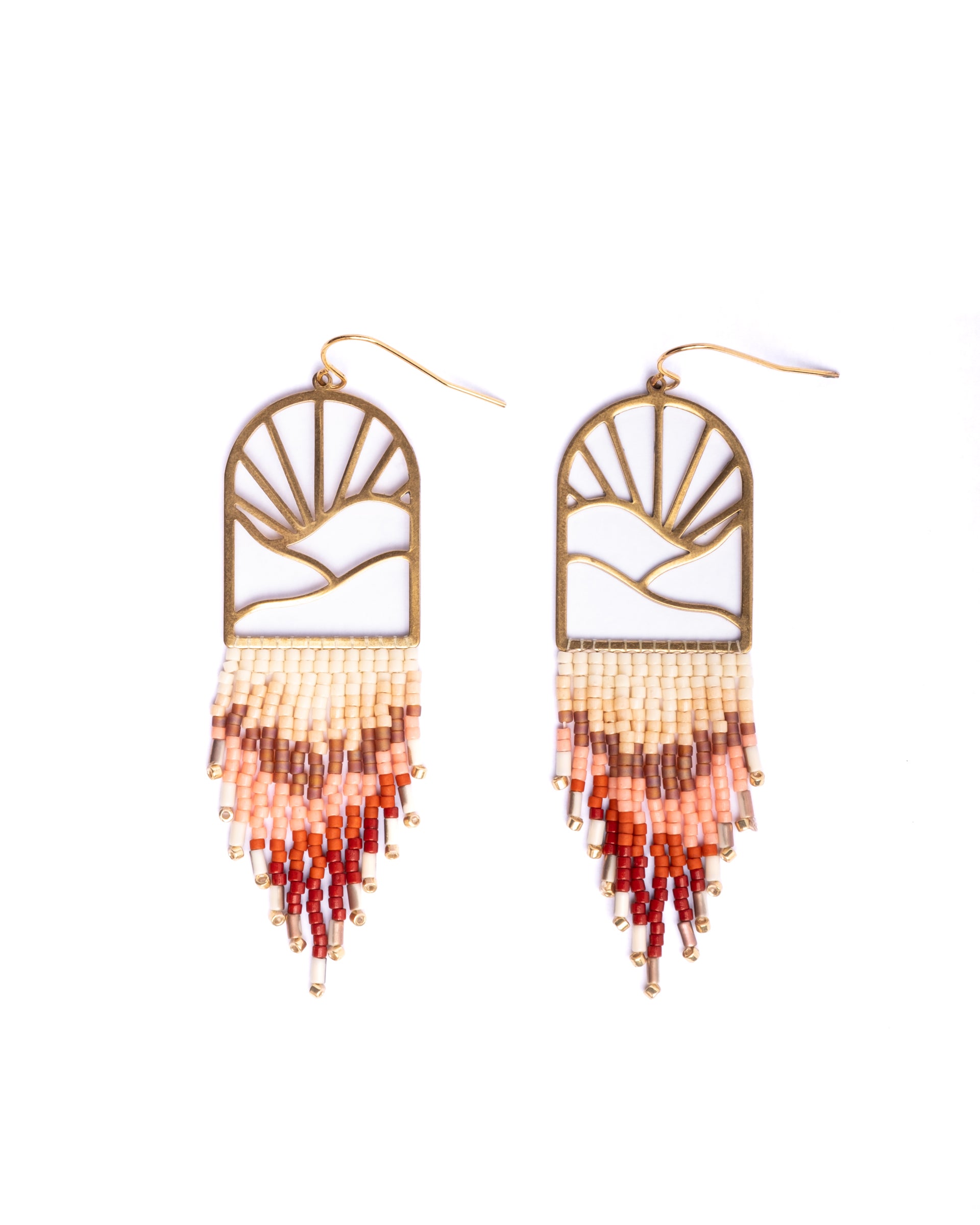 Beaded Handwoven Sedona Fringe Earrings - Rust/Salmon