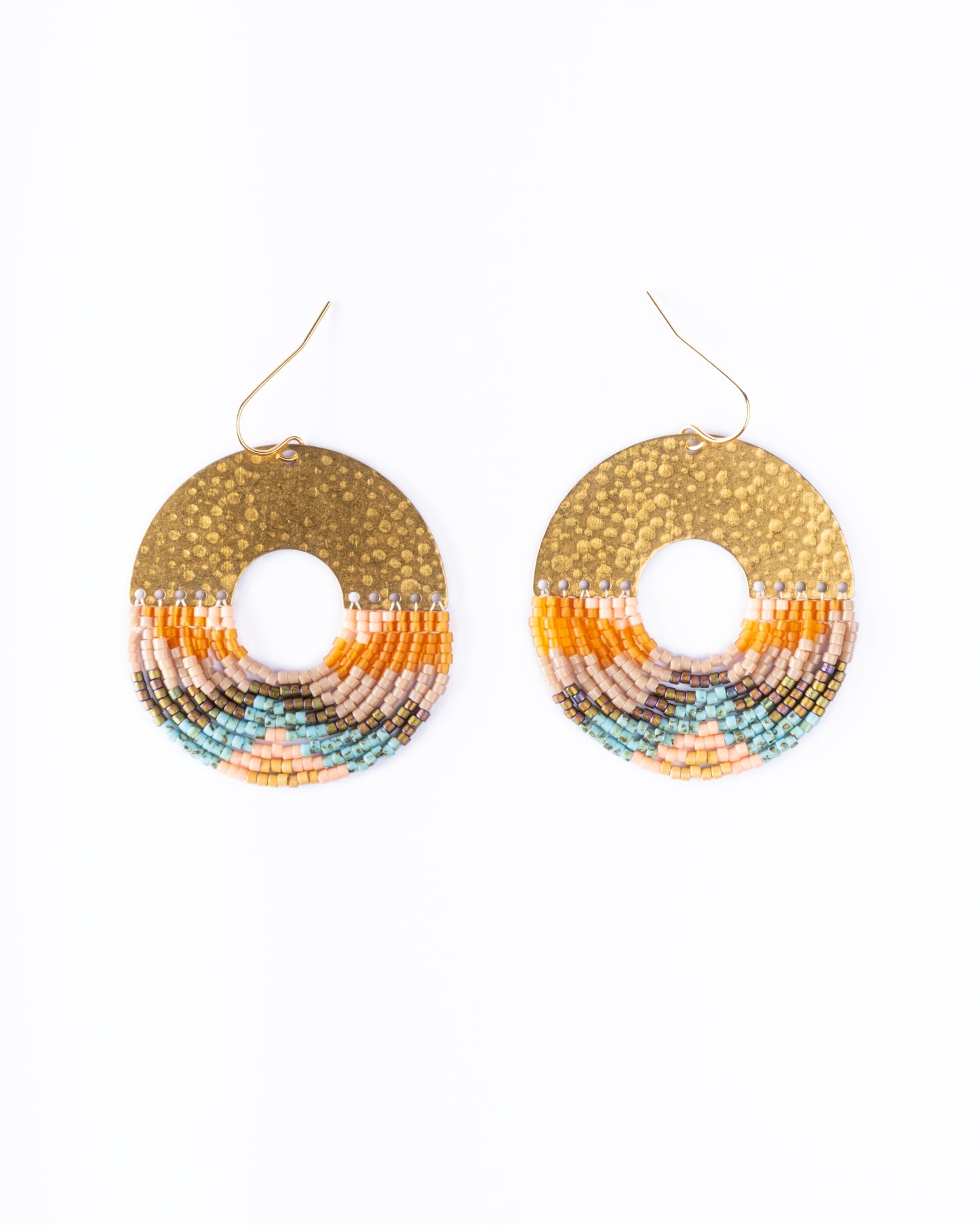 Beaded Handwoven Organic Circular Fringe Earrings