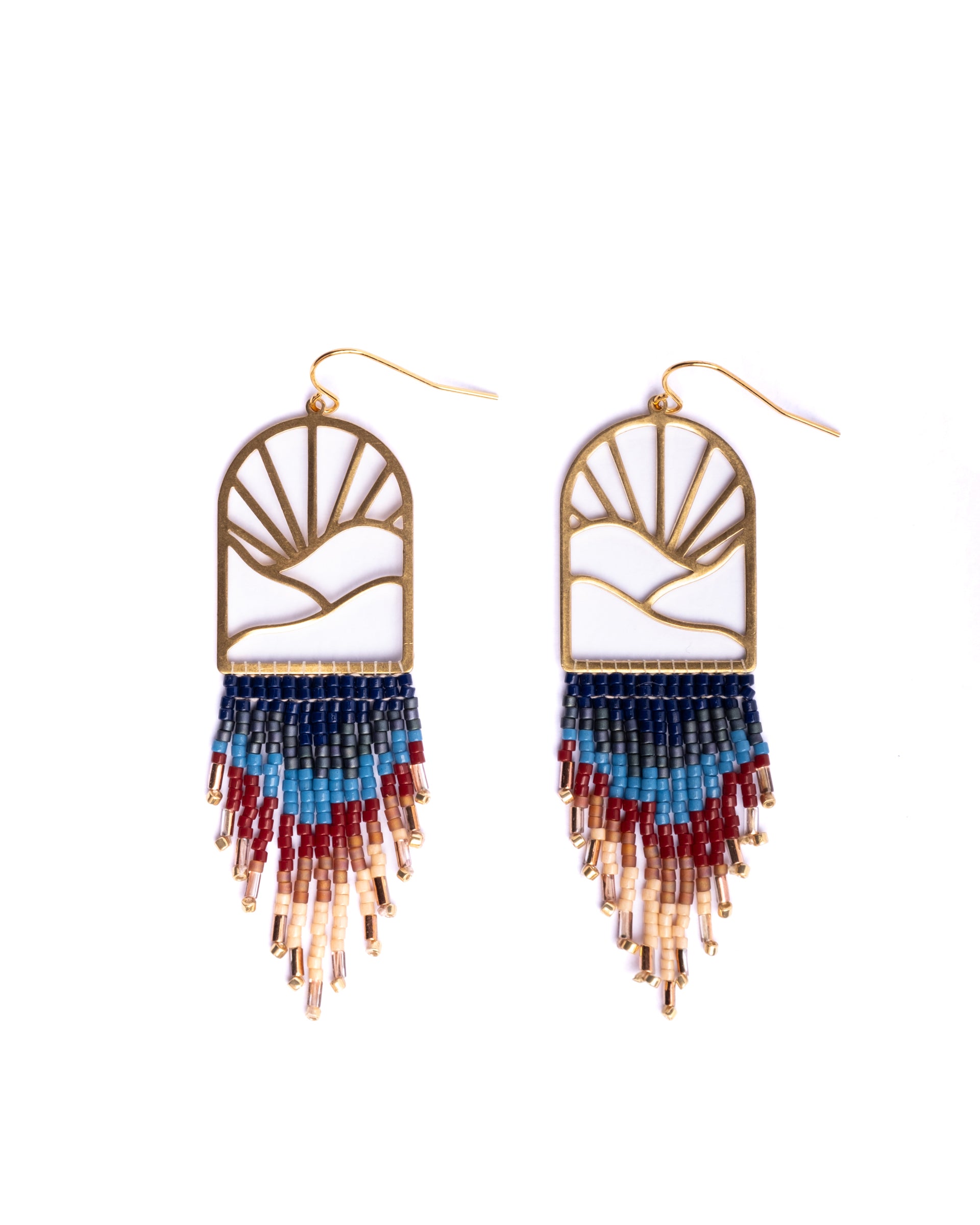 Beaded Handwoven Sedona Fringe Earrings - Blue/Brown