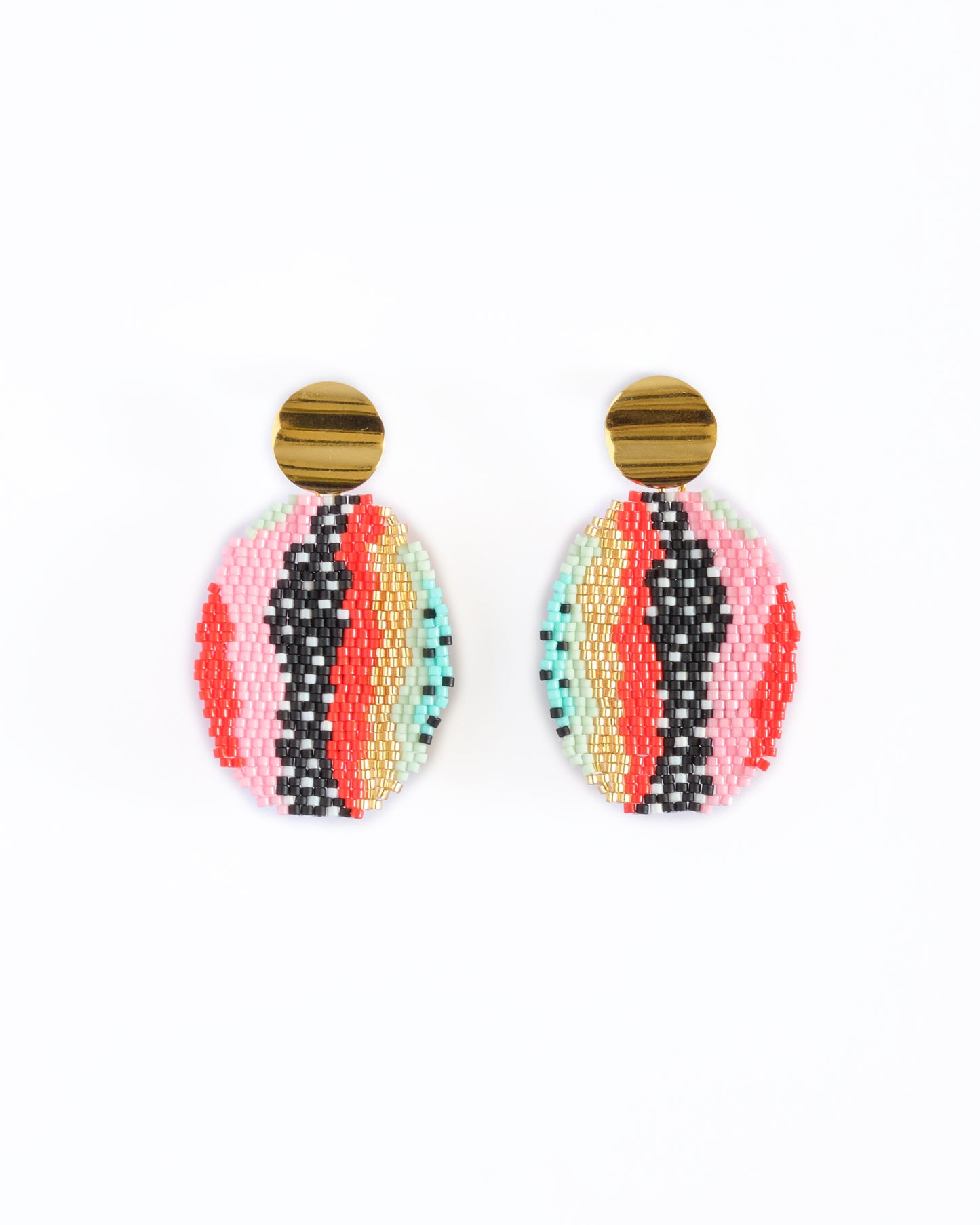 Beaded Handwoven Organic Oval Drop Earrings