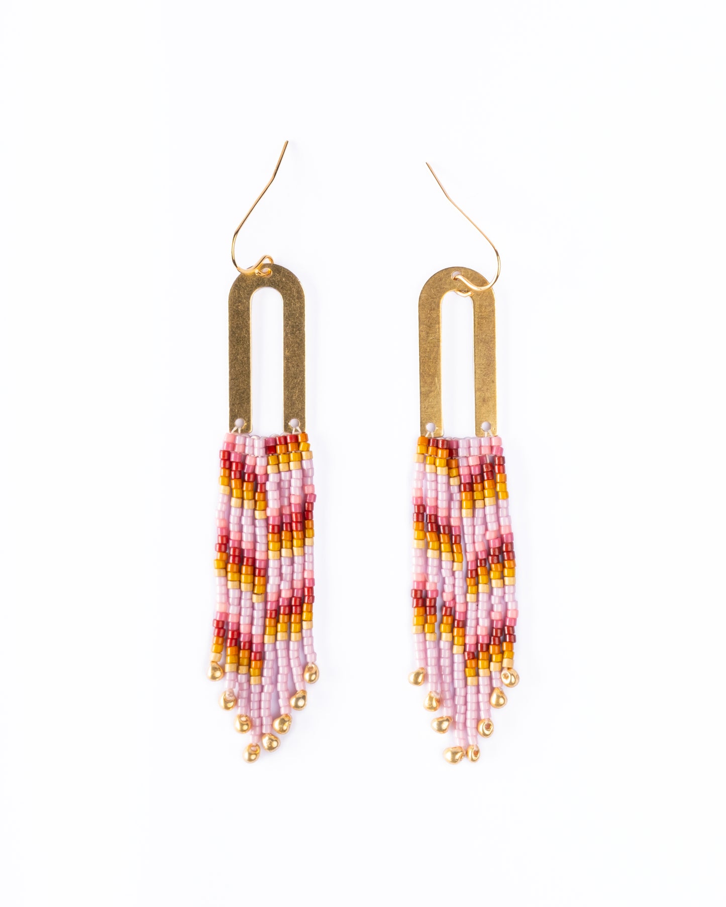 Handwoven Beaded Brass Arch Fringe Earring