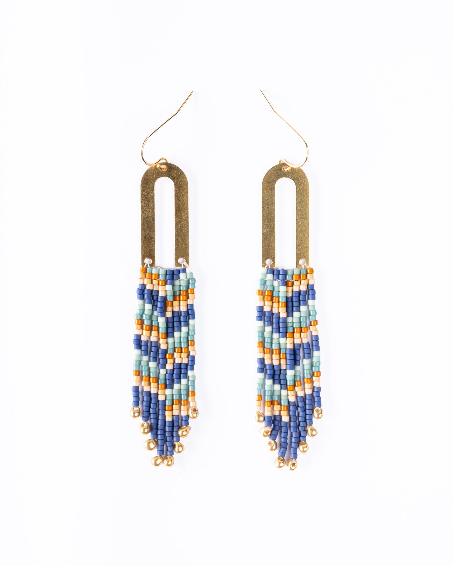 Handwoven Beaded Brass Arch Fringe Earring