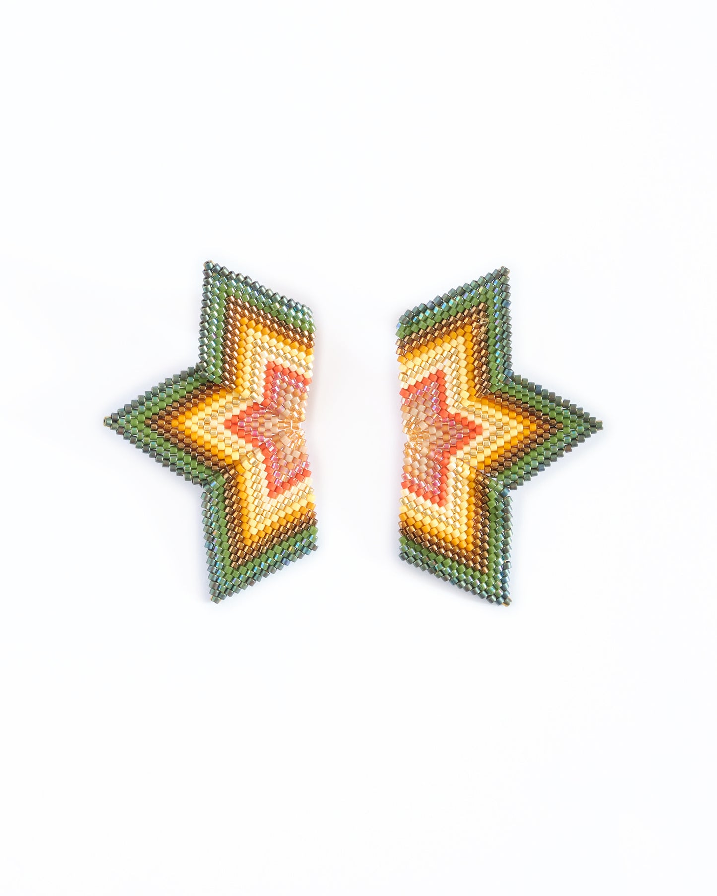 Beaded Handwoven Large Half Star Earrings