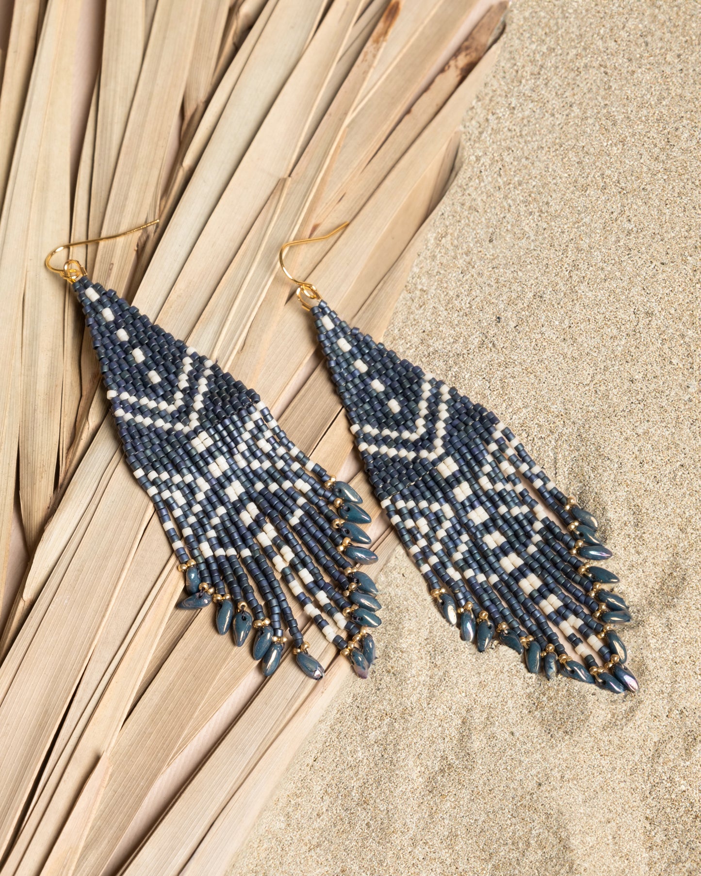 Beaded Handwoven Taos Fringe Earrings