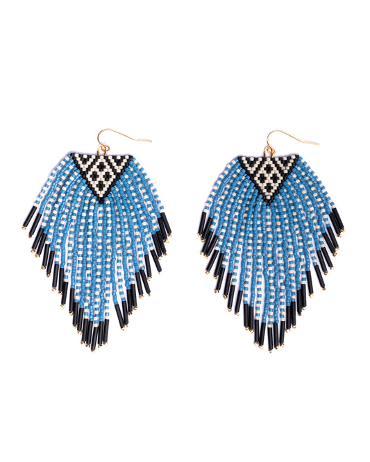 Beaded Handwoven Sonoran Triangle Fringe Earrings