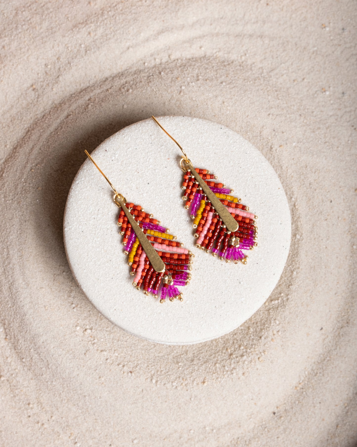 Beaded Handwoven Gilded Feather Earrings