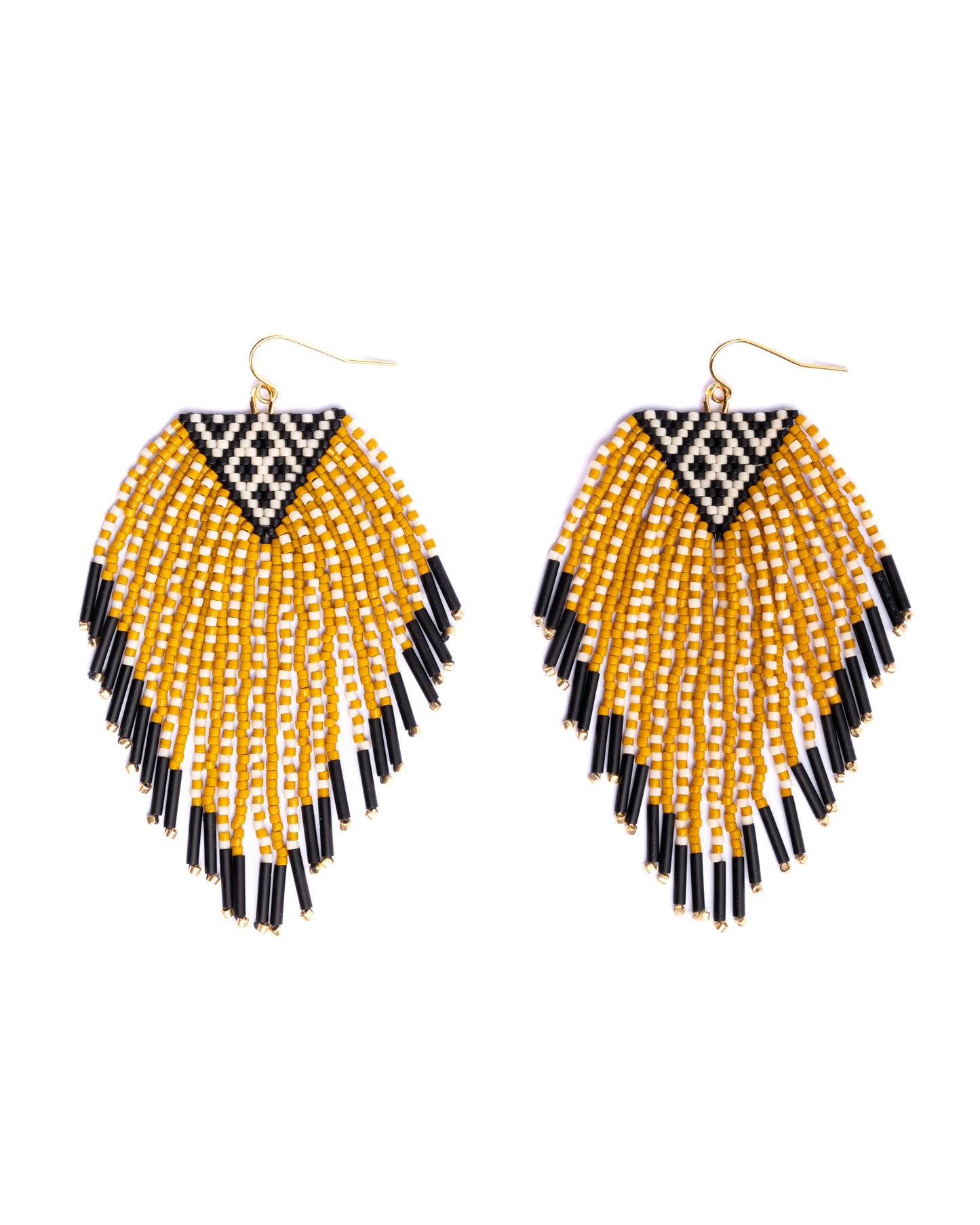 Beaded Handwoven Sonoran Triangle Fringe Earrings