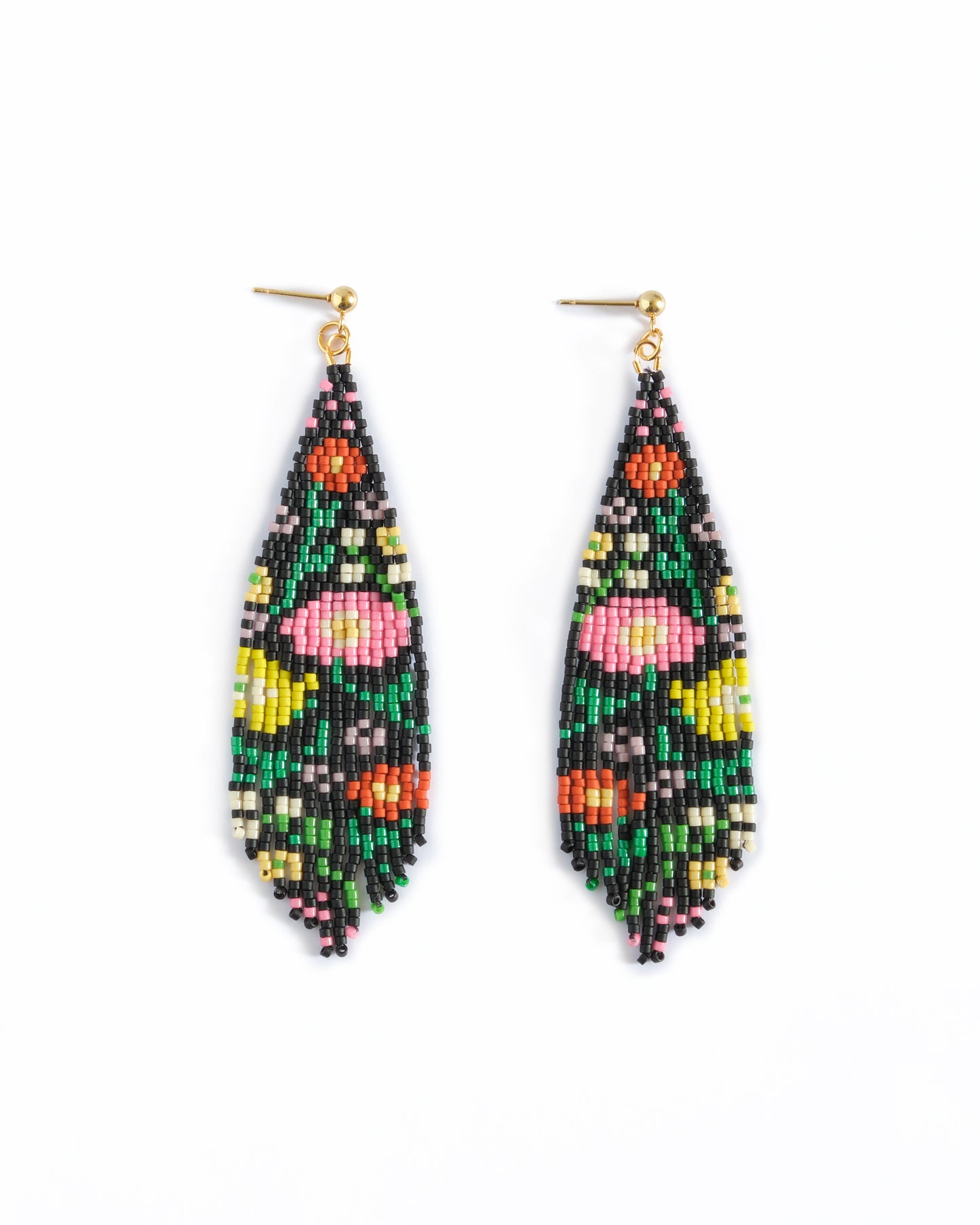 Beaded Handwoven Wildflower Fringe Earrings