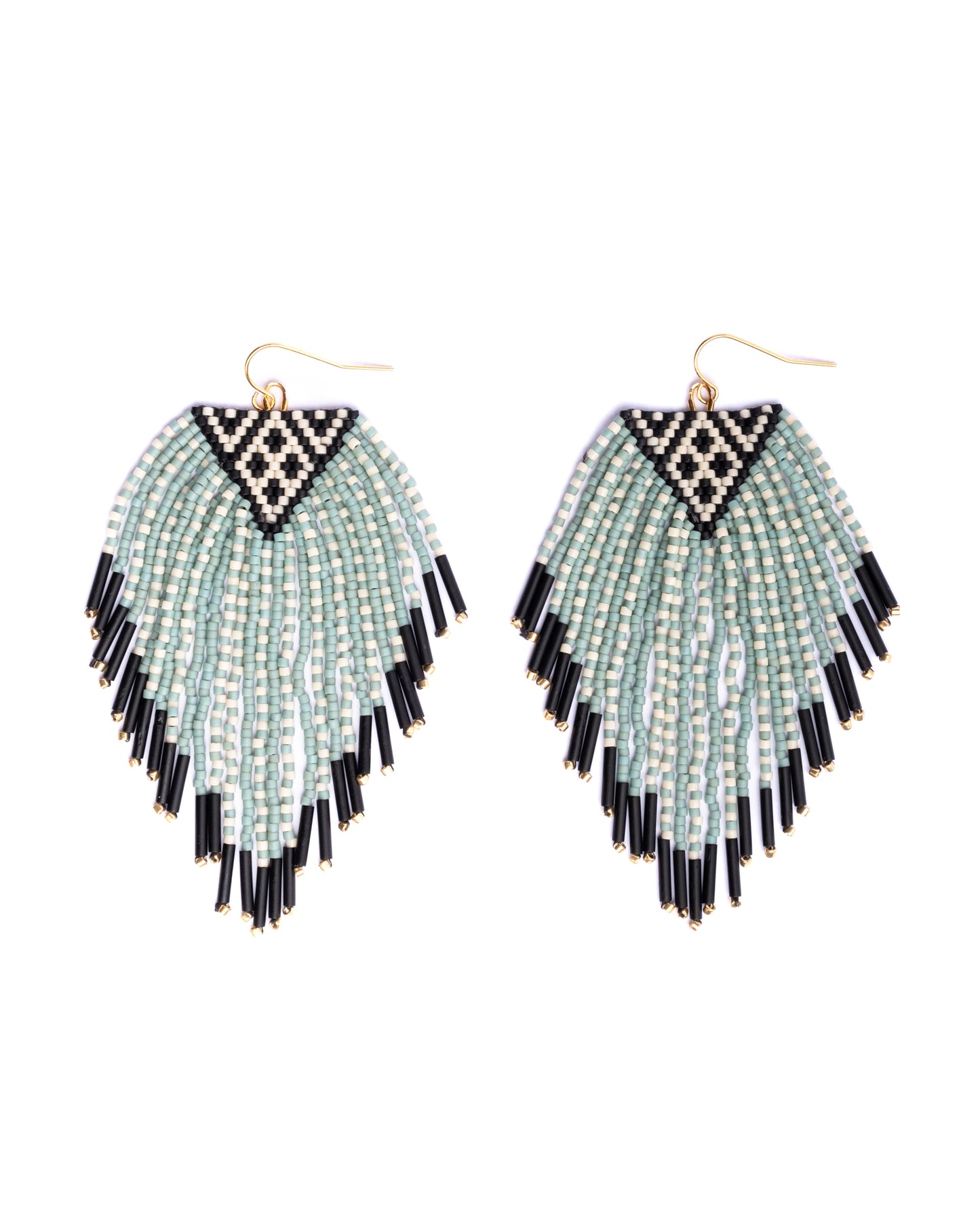 Beaded Handwoven Sonoran Triangle Fringe Earrings