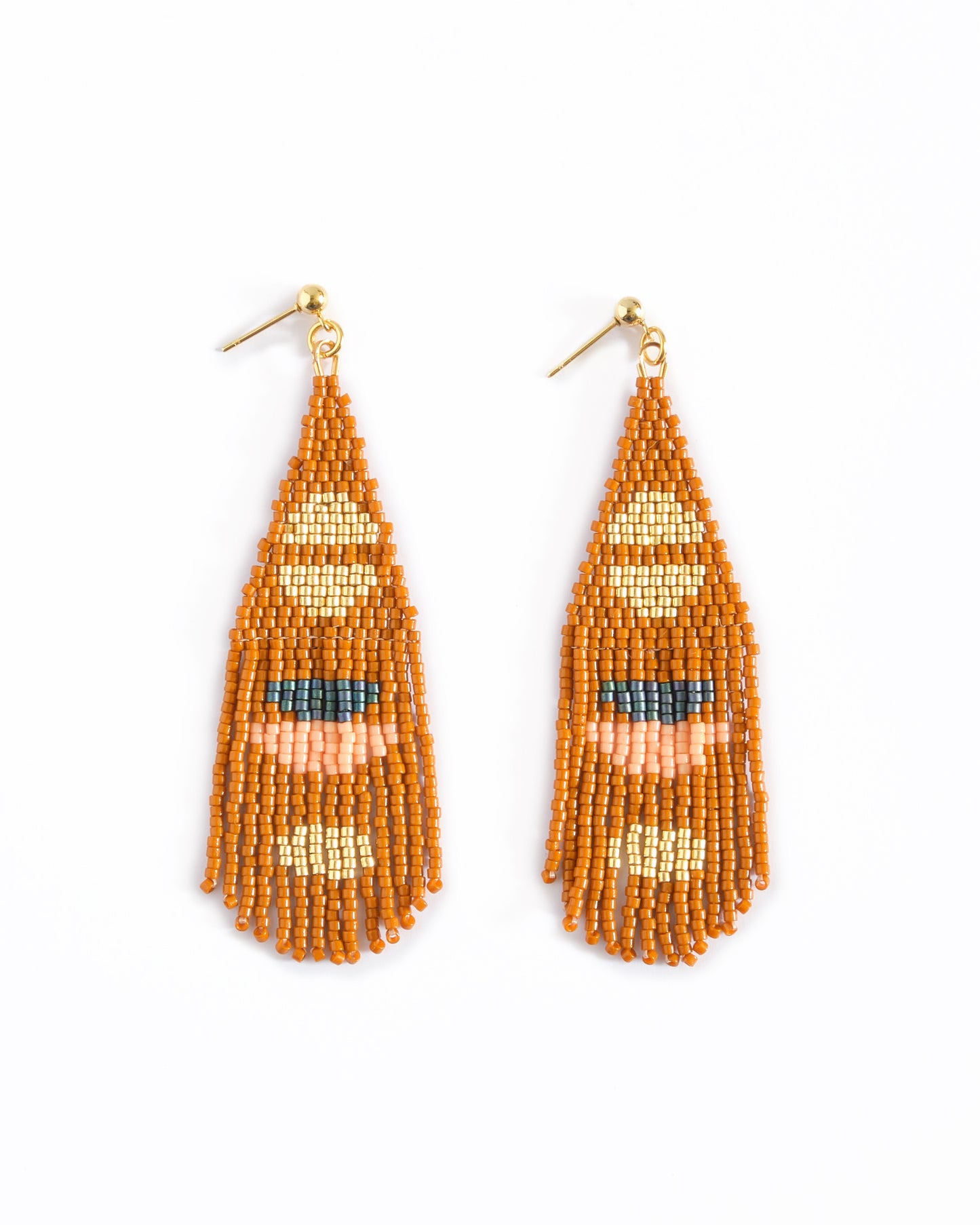 Beaded Handwoven Boho Half Moon Fringe Earrings