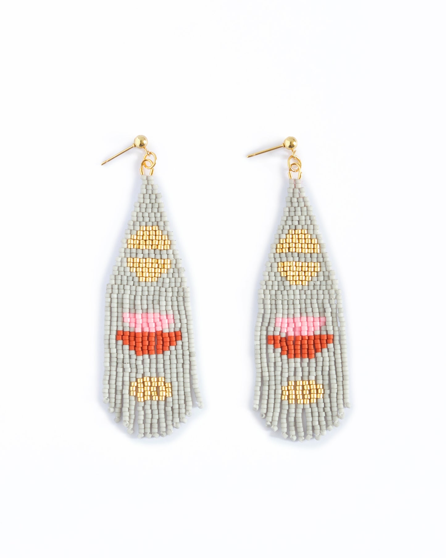 Beaded Handwoven Boho Half Moon Fringe Earrings