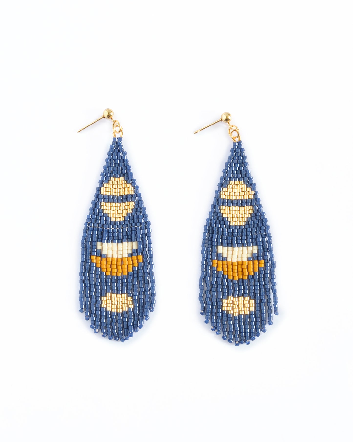 Beaded Handwoven Boho Half Moon Fringe Earrings