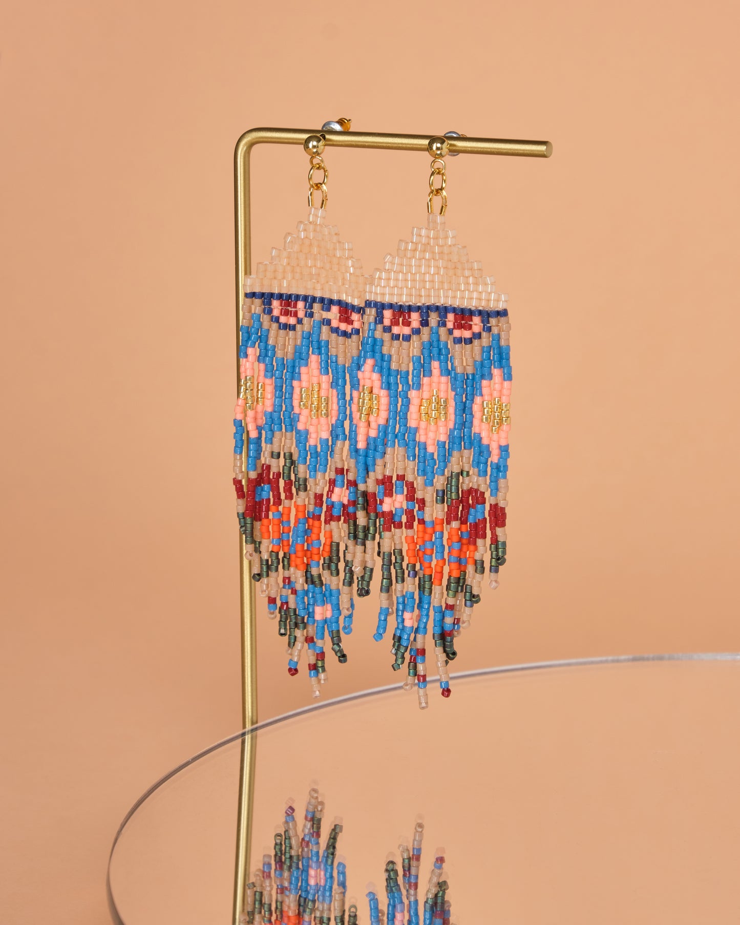 Beaded Handwoven Huipil Fringe Earrings