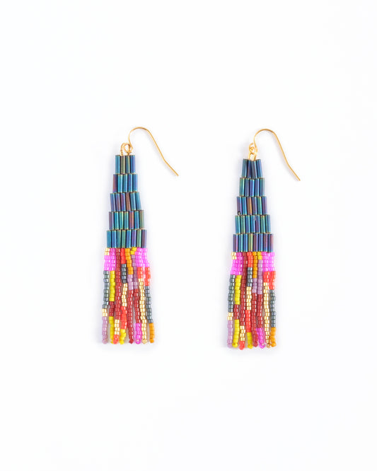 Beaded Handwoven Abstract Linear and Tube Earrings