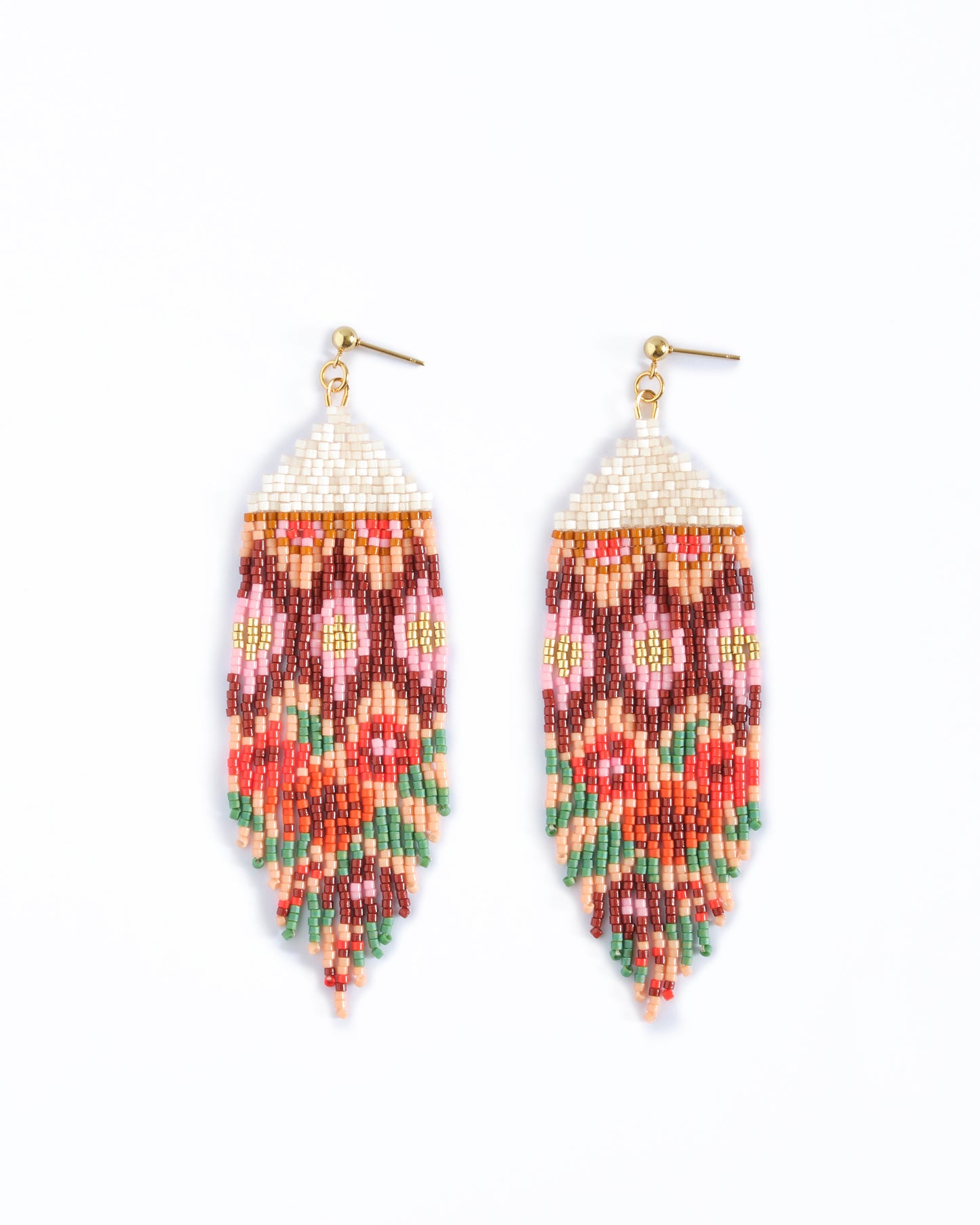 Beaded Handwoven Huipil Fringe Earrings