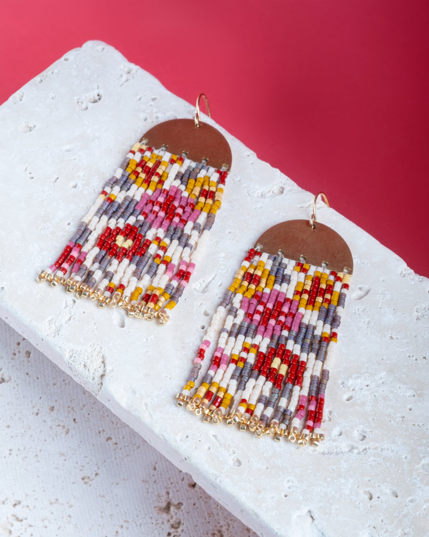 Handwoven Beaded Summer Garden Fringe Earrings