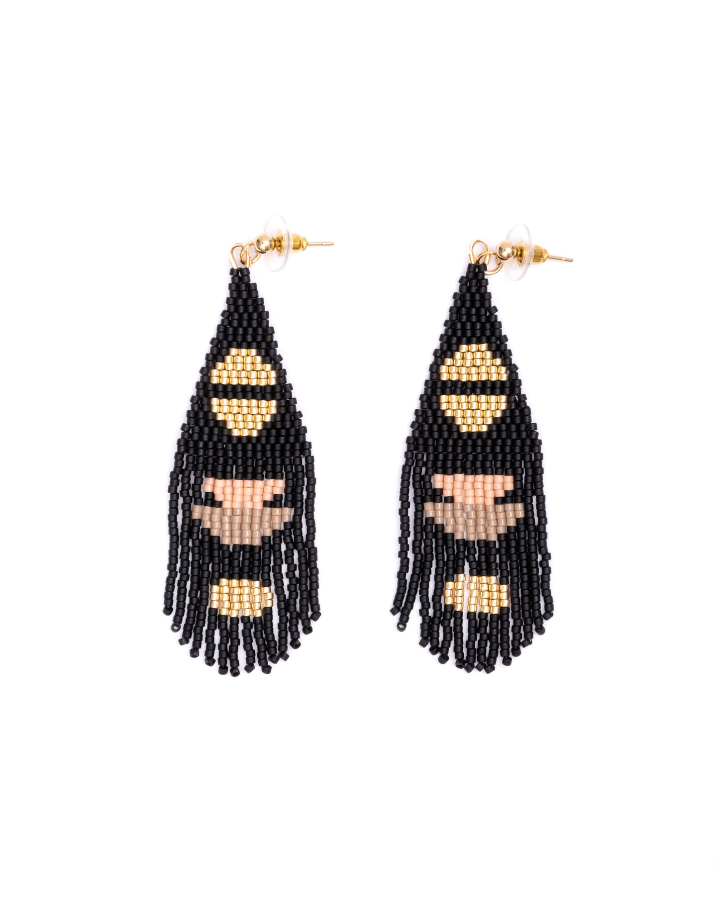 Beaded Handwoven Boho Half Moon Fringe Earrings