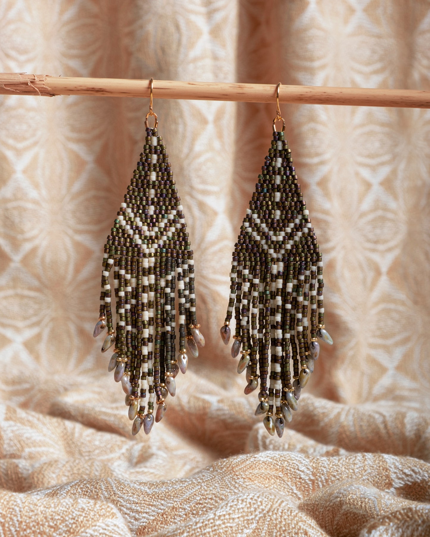 Beaded Handwoven Taos Fringe Earrings