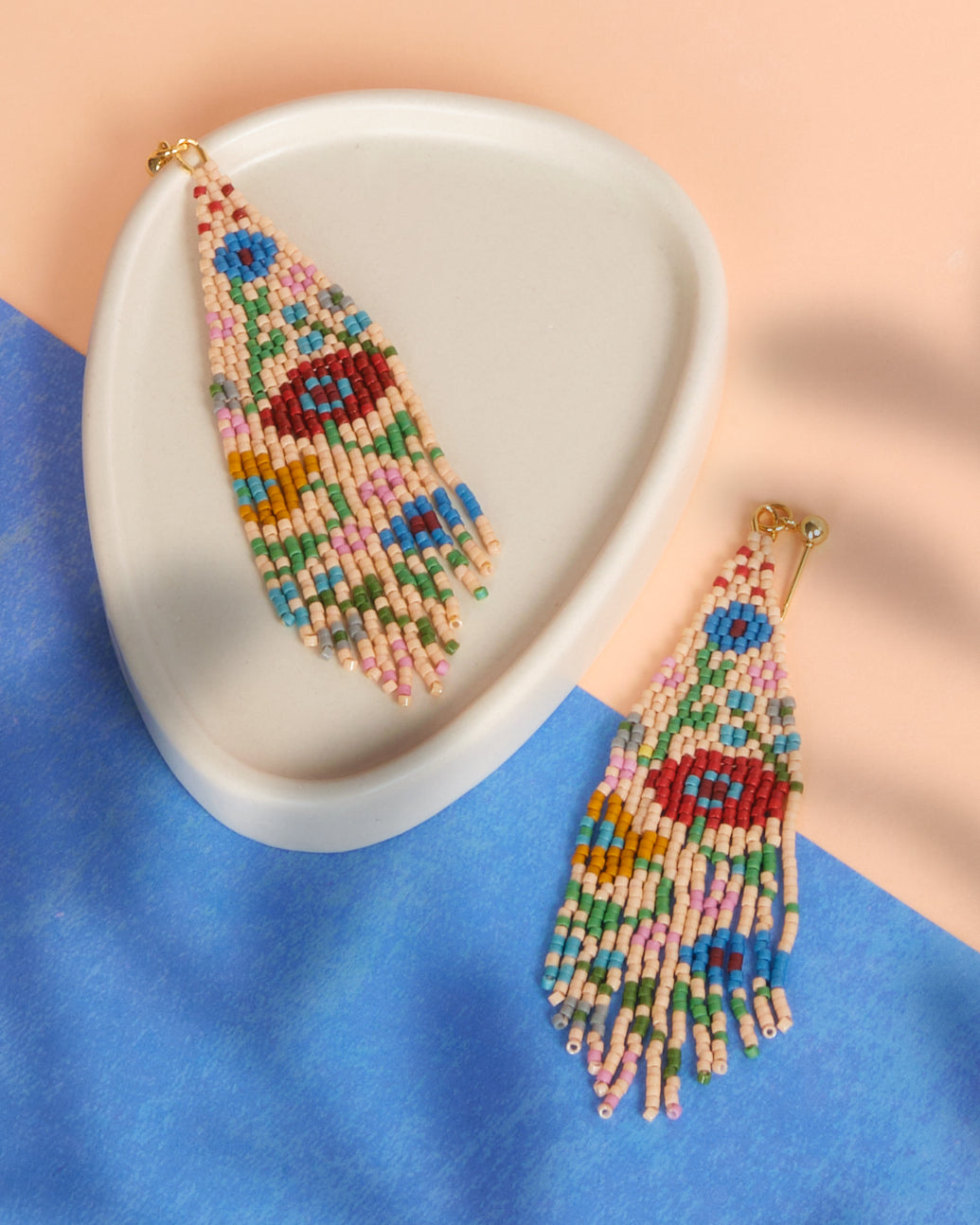 Beaded Handwoven Wildflower Fringe Earrings