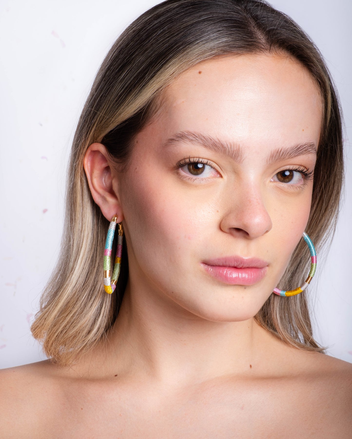 Handwoven Color Block Cord Wrapped Hoop Earrings