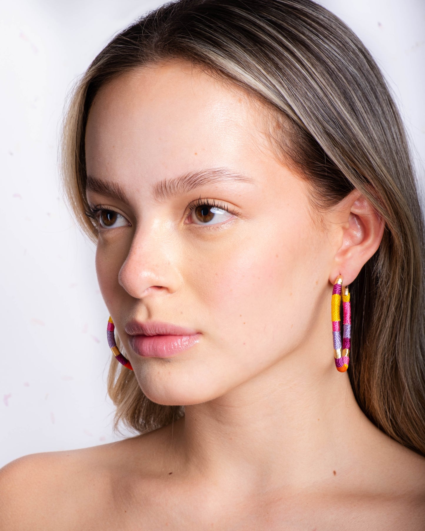 Handwoven Color Block Cord Wrapped Hoop Earrings