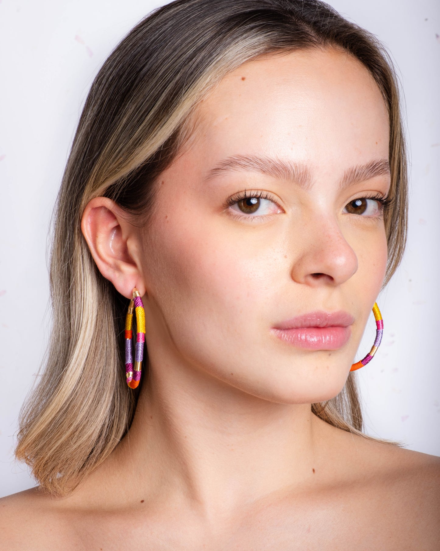 Handwoven Color Block Cord Wrapped Hoop Earrings