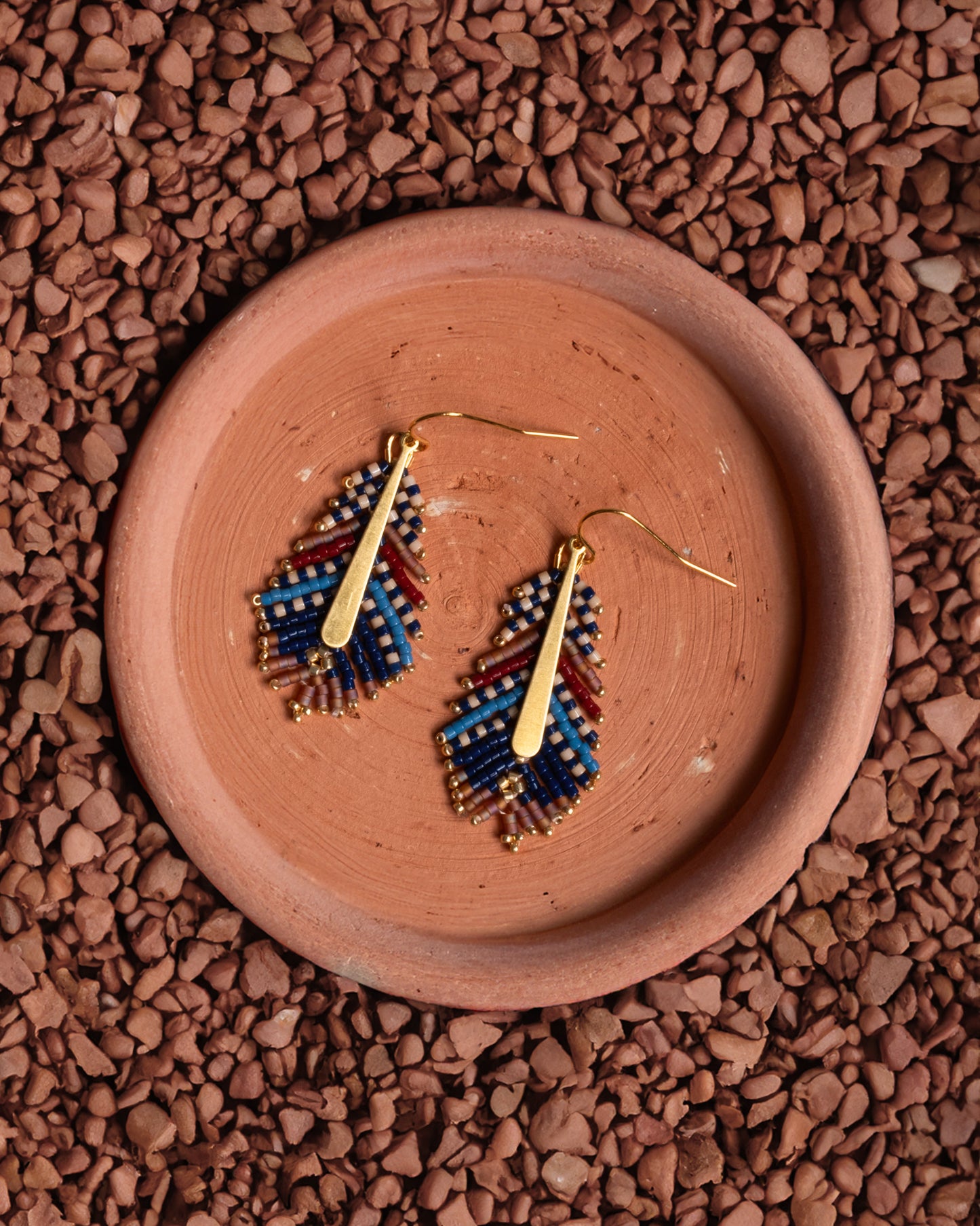 Beaded Handwoven Gilded Feather Earrings