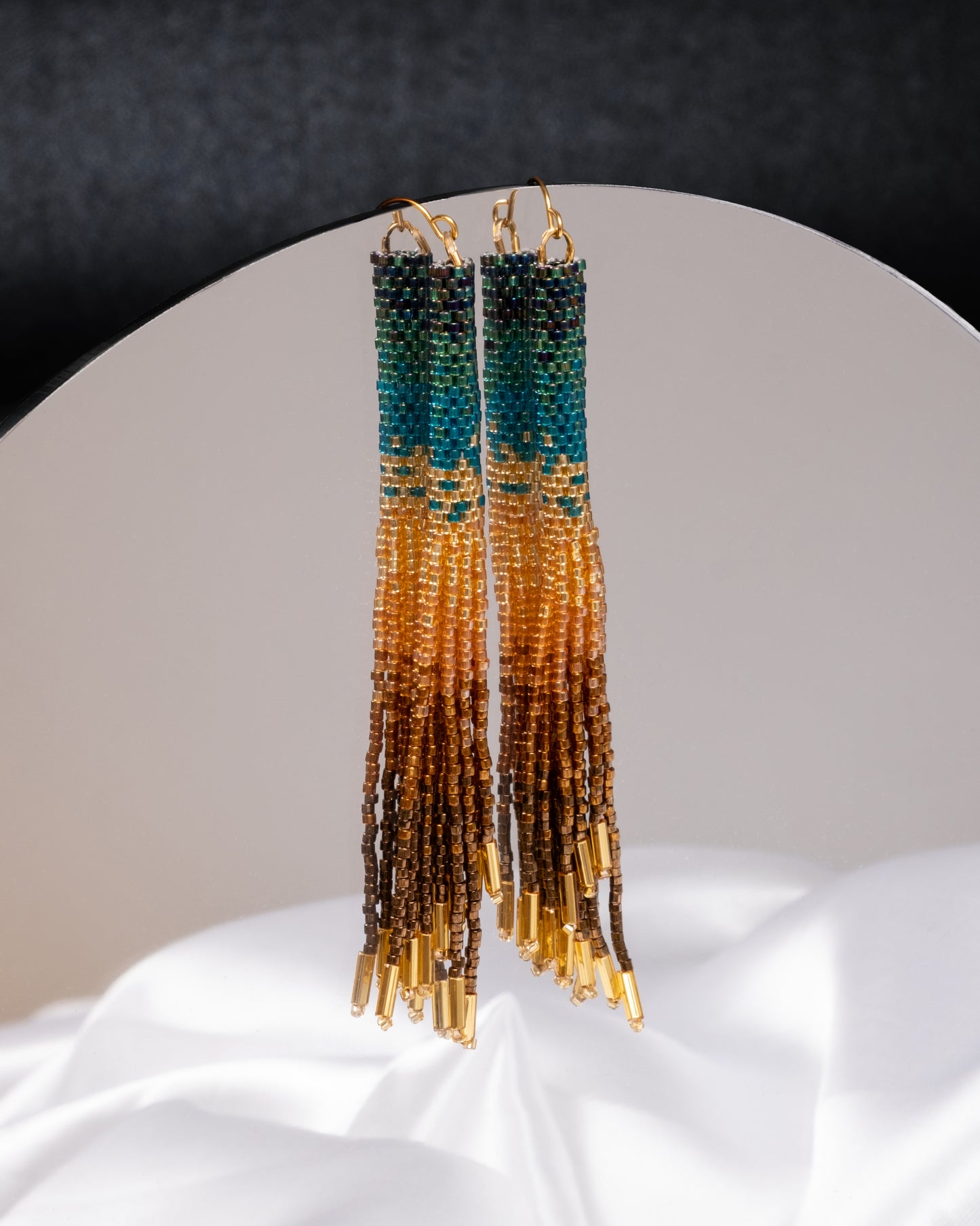 Handwoven Beaded Ombre Tassel Earrings