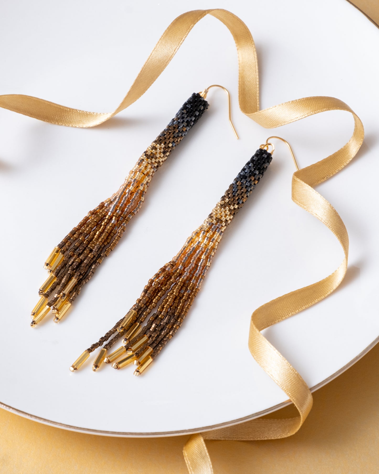 Handwoven Beaded Ombre Tassel Earrings