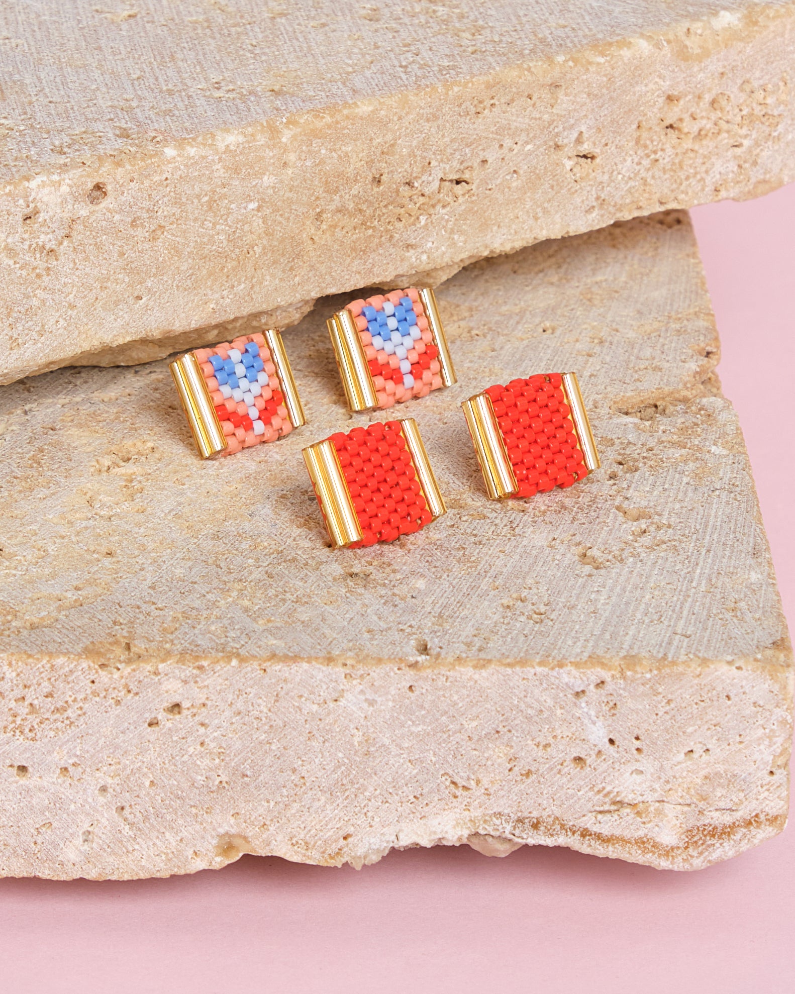 Beaded Handwoven Tulip Stud Packs - Salmon/Red