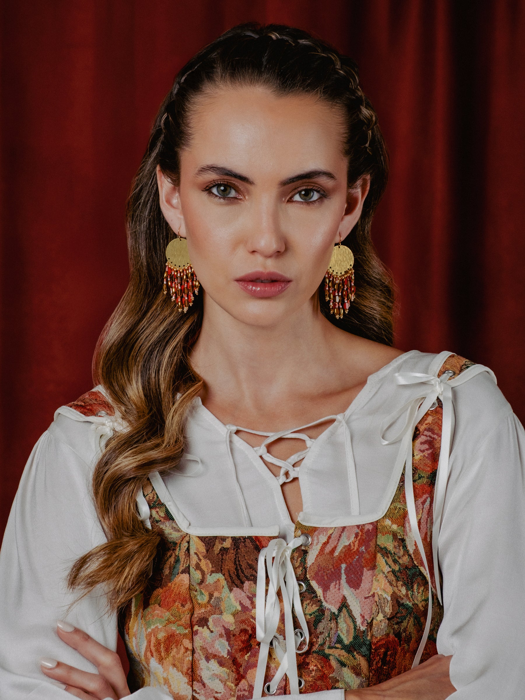 Beaded Handwoven Chandelier Earrings - Blue