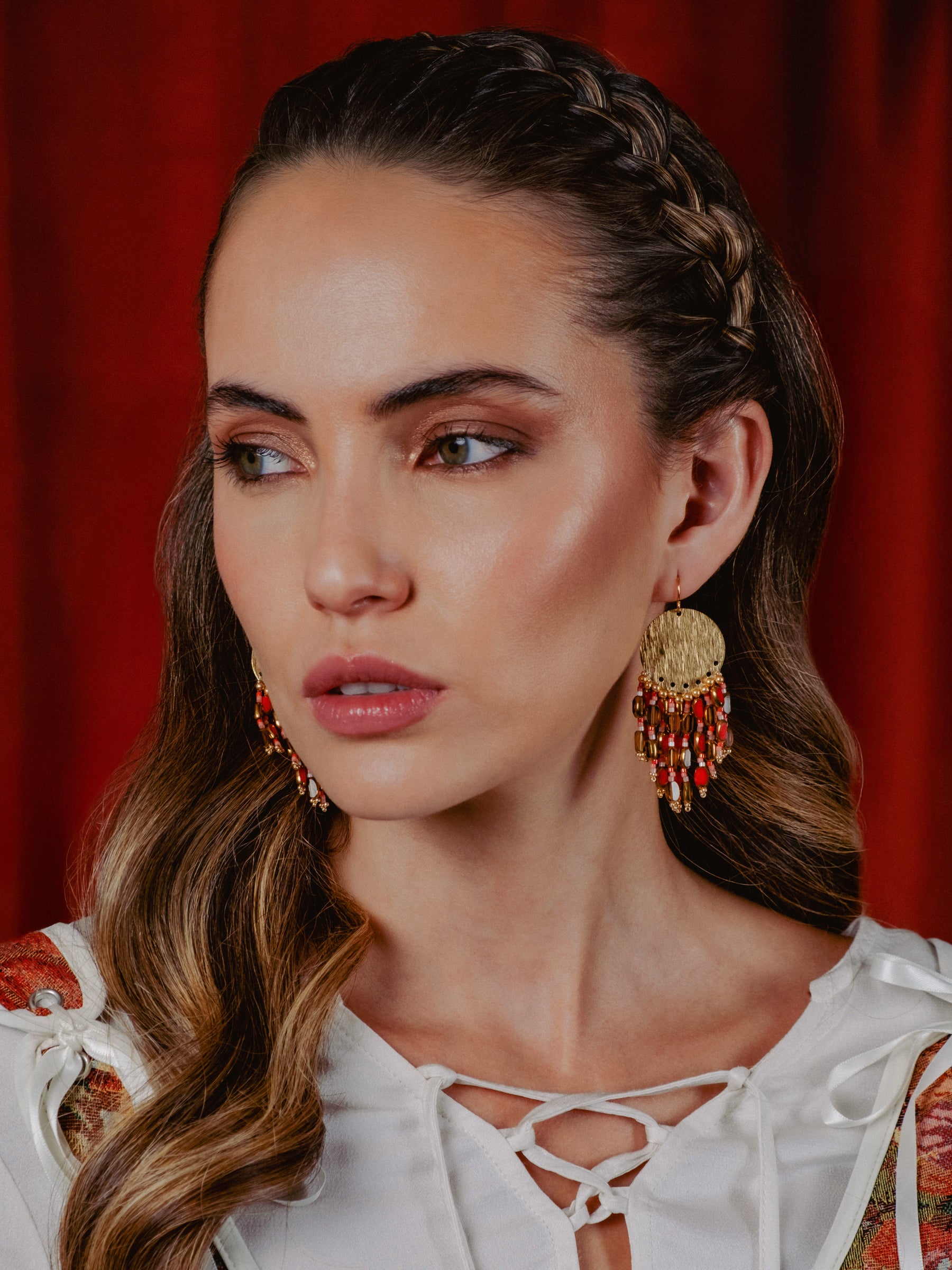 Beaded Handwoven Chandelier Earrings - Blue